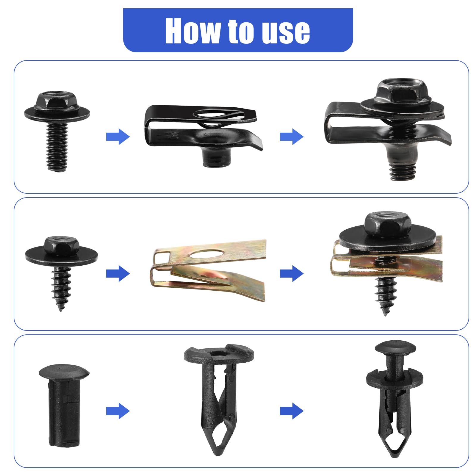 Uolor 100Pcs Car Screws And Bolts, Undertray Screws,Auto Body Fender Screws,Car Clips Plastic Rivet Fasteners - Universal U-Nuts
