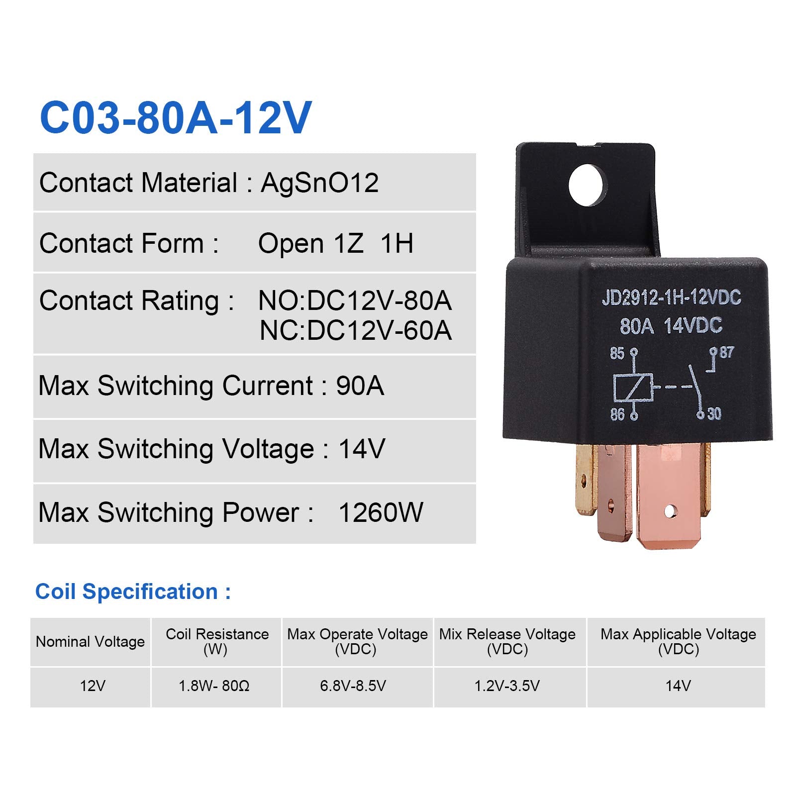 EHDIS 4-Pin 12V 80A Automotive Relay - On/Off SPST for Car, Truck, Boat (2 Pack)