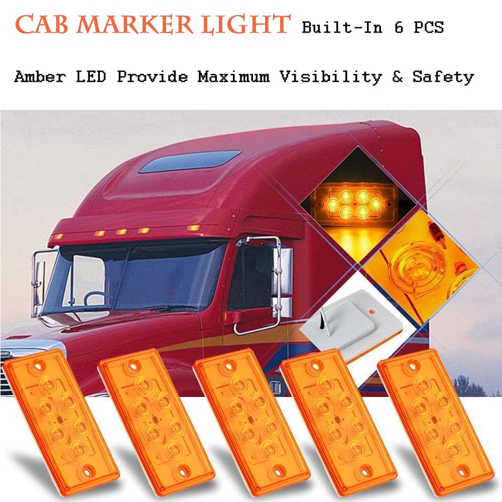 NPAUTO 5pcs Amber LED Freightliner Cab Lights - Waterproof Roof Top Clearance Marker Lights, Model 8542077453, 6 LED
