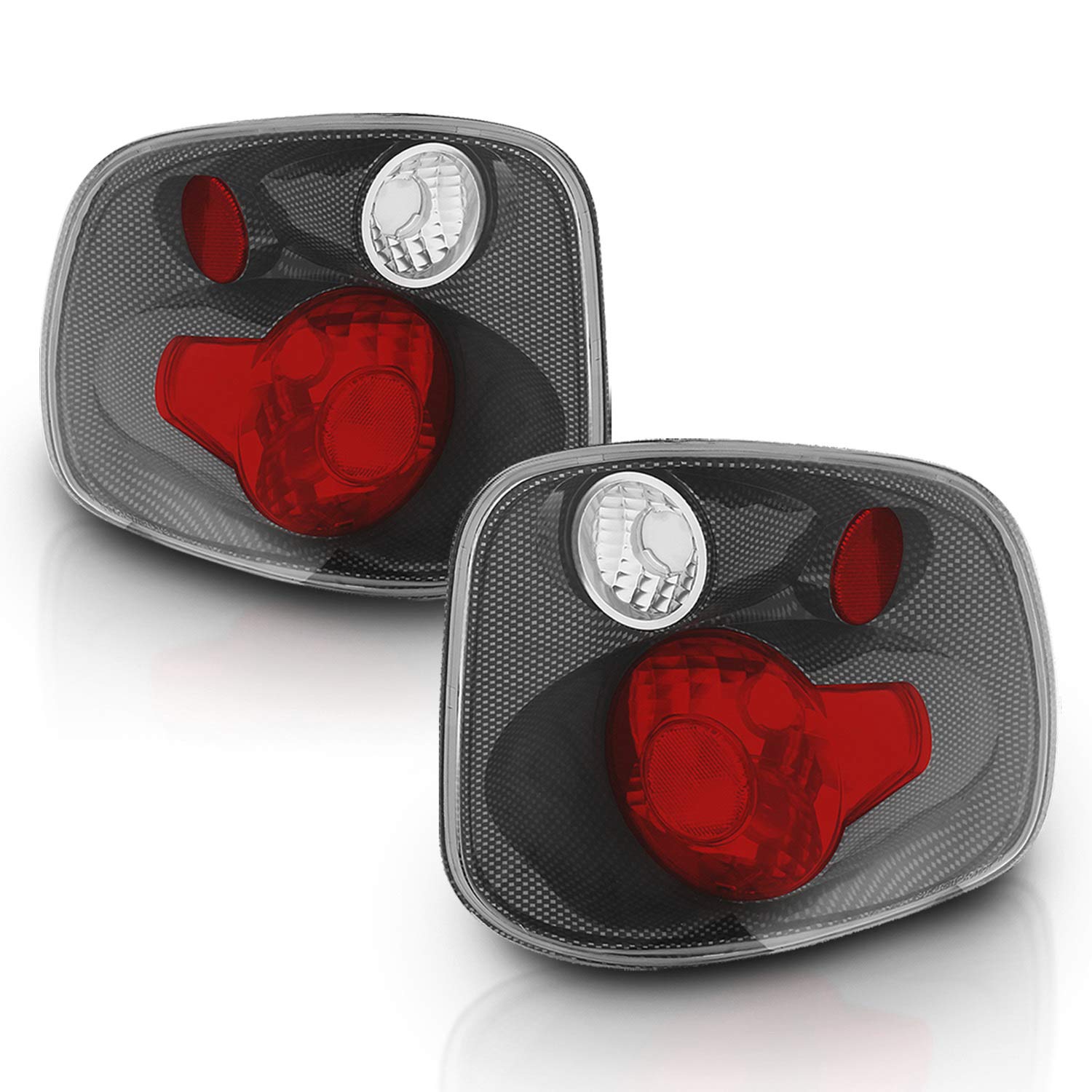 AmeriLite Euro Carbon Fiber Tail Lights for 2001-2003 Ford F-150 Flareside - Driver & Passenger Side, 2 Bulb Design