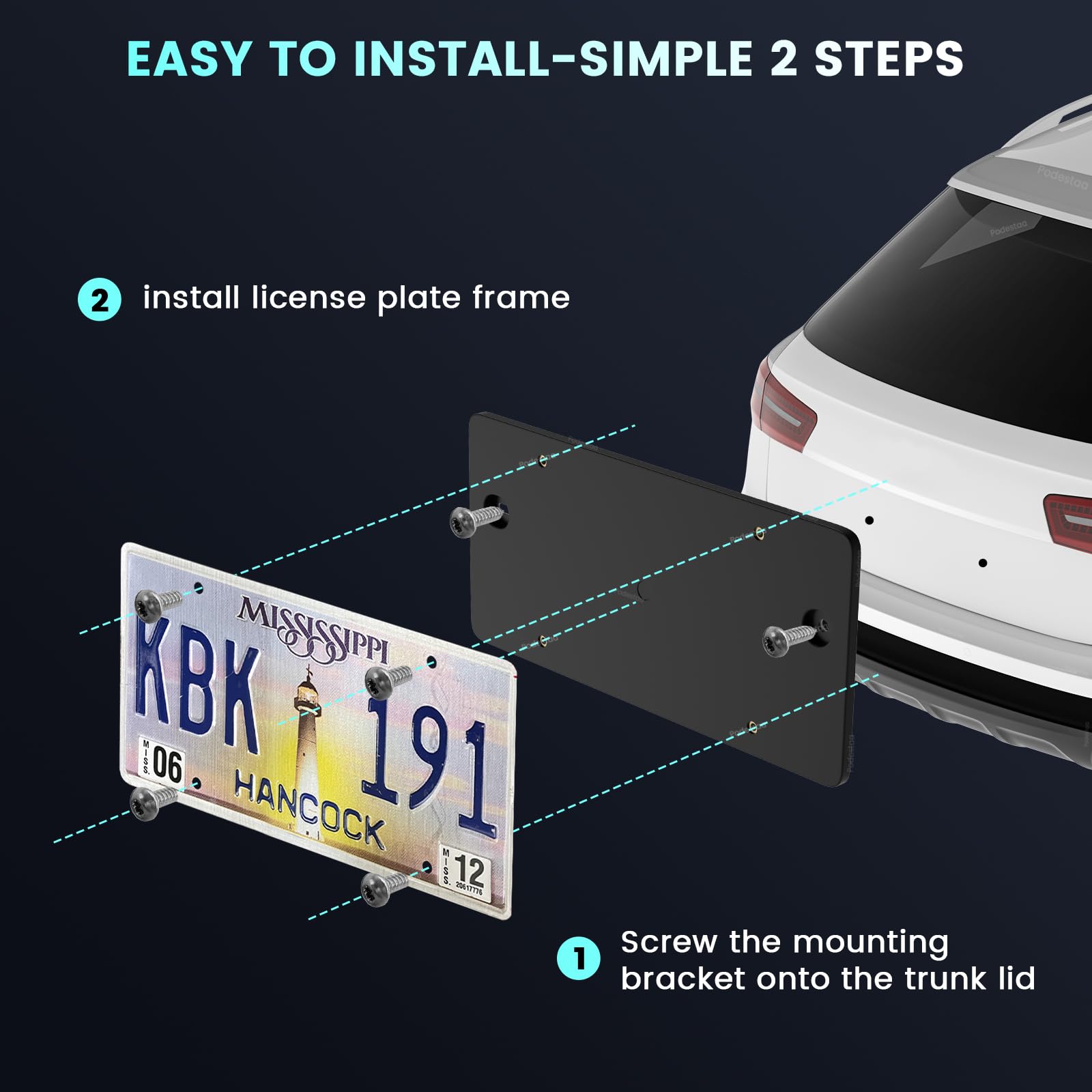 Podestaa Rear License Plate Bracket Holder for Audi A3 A4 A5 A6 A7 A8 Quattro, ABS Material, Model: LICNSEN PLATE BRACKT-AUDI