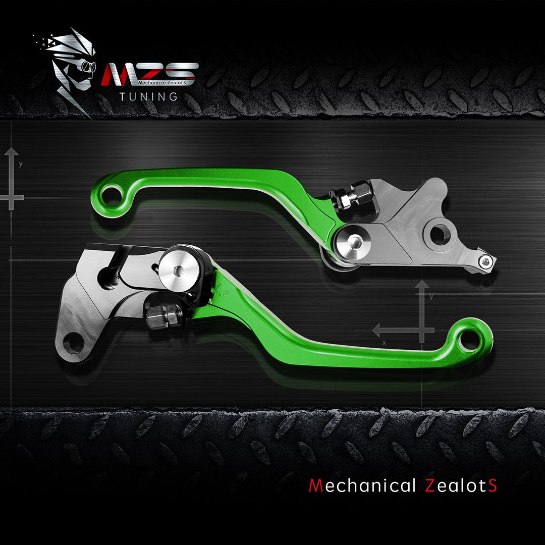 Mzs Green Dirt Bike Brake Clutch Levers Pivot Adjustable Cnc Compatible With Klr650 Klr 650 2008-2024 / Kl250 Super Sherpa 2009-