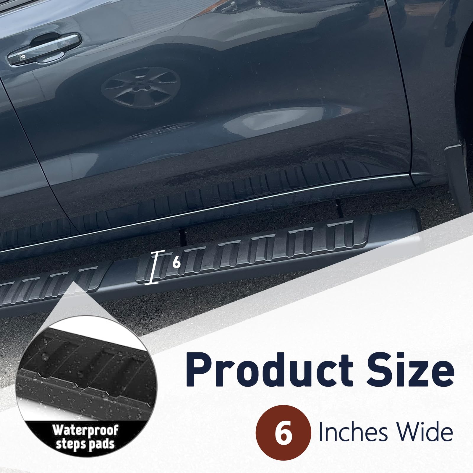 Perfit Liner Running Boards 6" Black Aluminum Alloy for Chevy Silverado/GMC Sierra Crew Cab 2007-2019 Model CVGMCW051-4