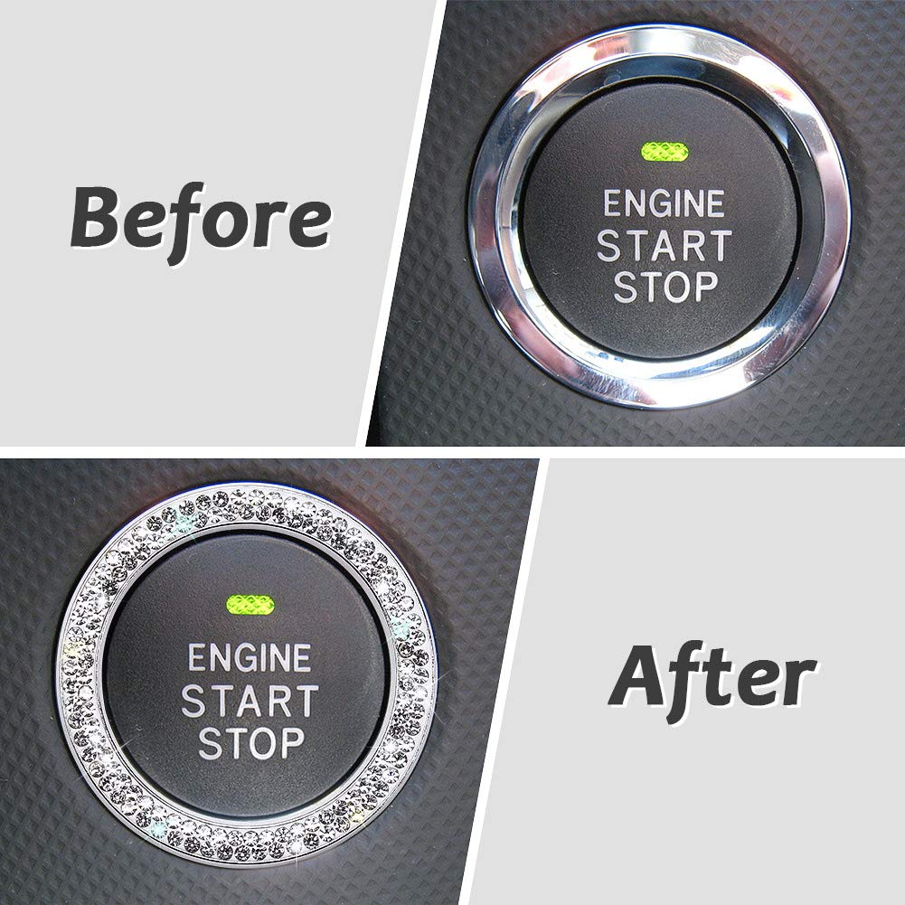 Tobequeen Push To Start Button Cover 4Pcs Auto Engine Start Stop Bling Car Decor For Women Girl Diamond Rhinestone Rings Sticker