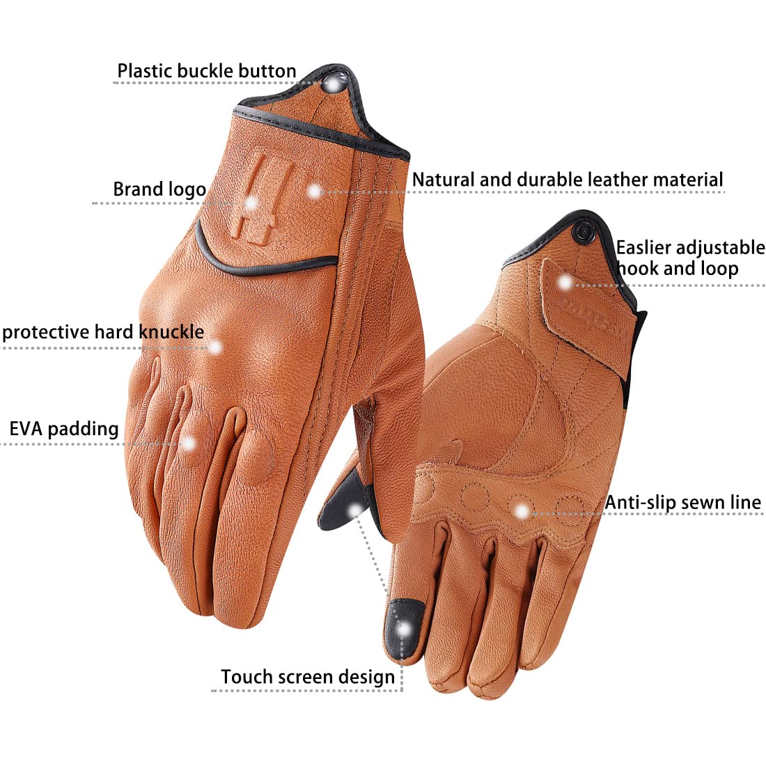 Harssidanzar Mens Leather Motorcycle Gloves Touchscreen Upgrade Gm028,Tan,Size Xl