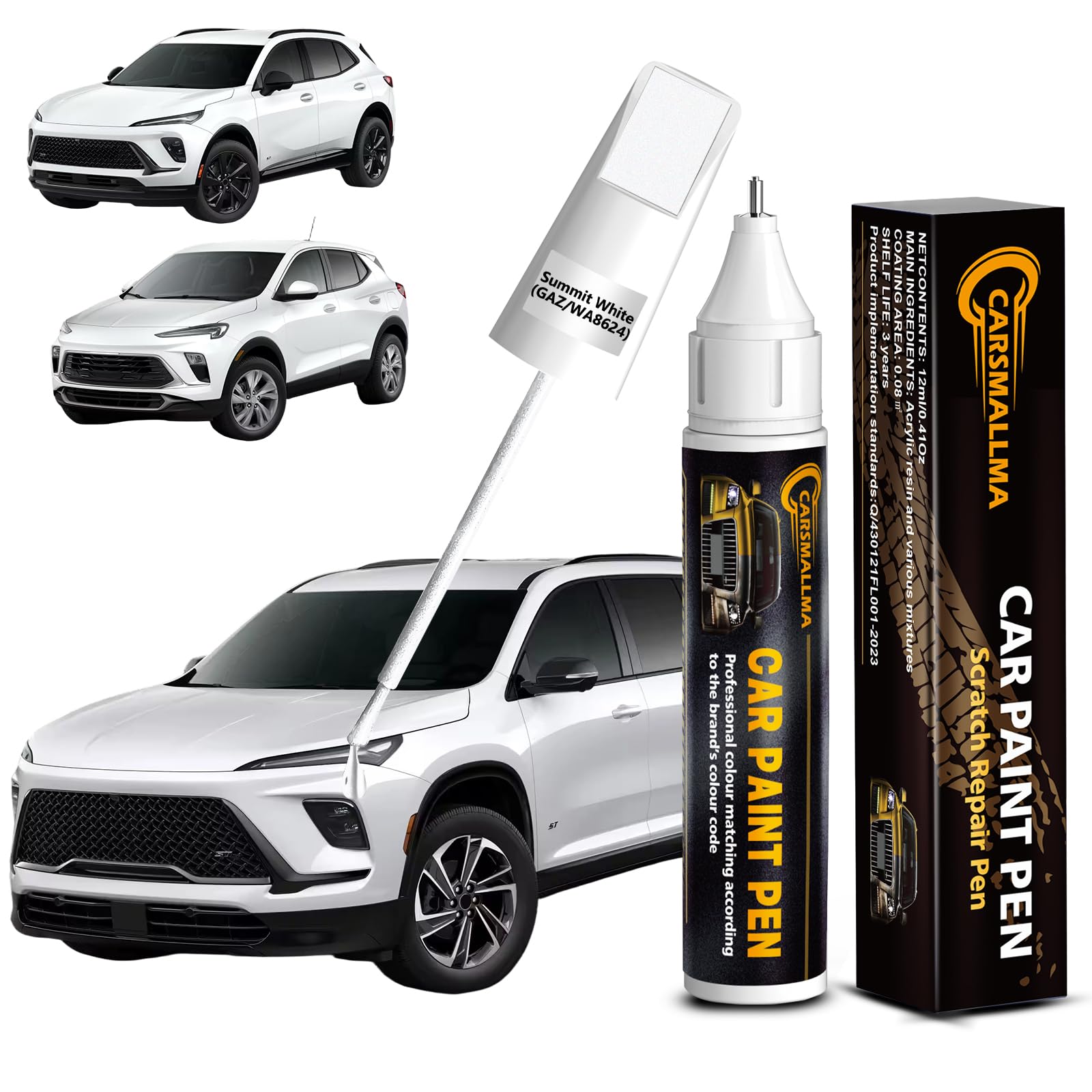 carsmallma Summit White(GAZ/WA8624) Car Touch Up Paint for Buick, Color Accurate Car Paint Scratch Repair Pen Kit Quick & Easy F