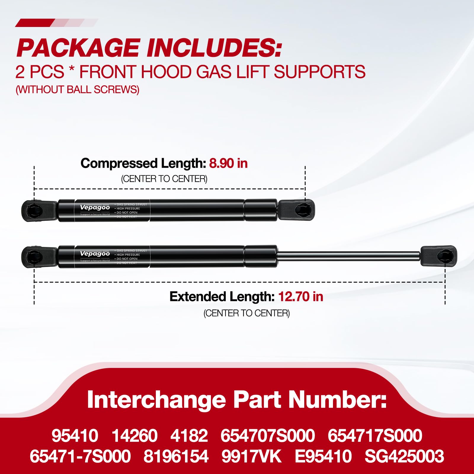 2 Front Hood Gas Lift Supports Struts Shocks Springs for 2004-2012 Nissan Titan or 2004 Nissan Pathfinder or 2005-2013 Nissan Ar