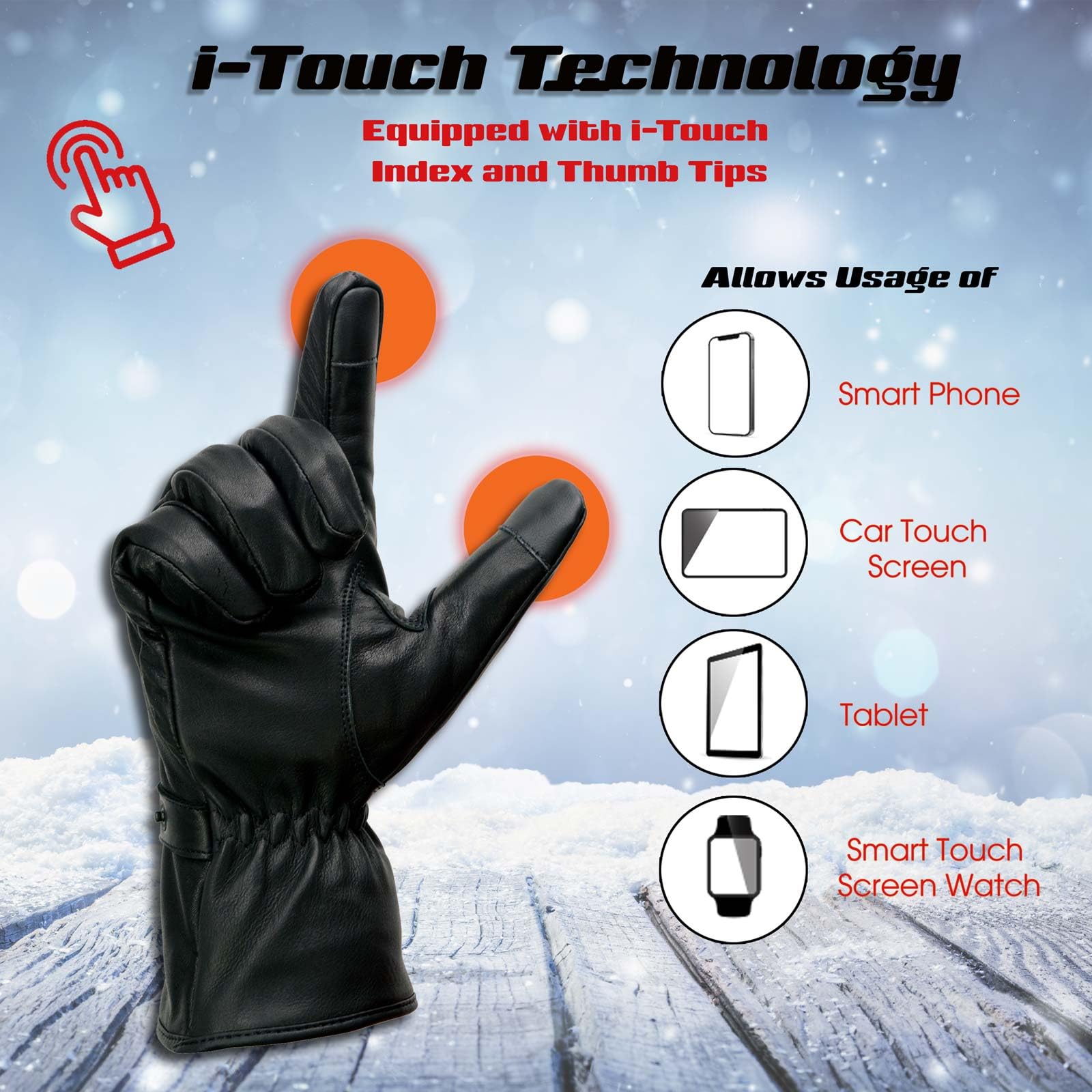 Milwaukee Leather MG7519SET Mens Black Leather Heated Winter Gloves for Motorcycle Ski Hiking w/Battery & i-Touch - Medium