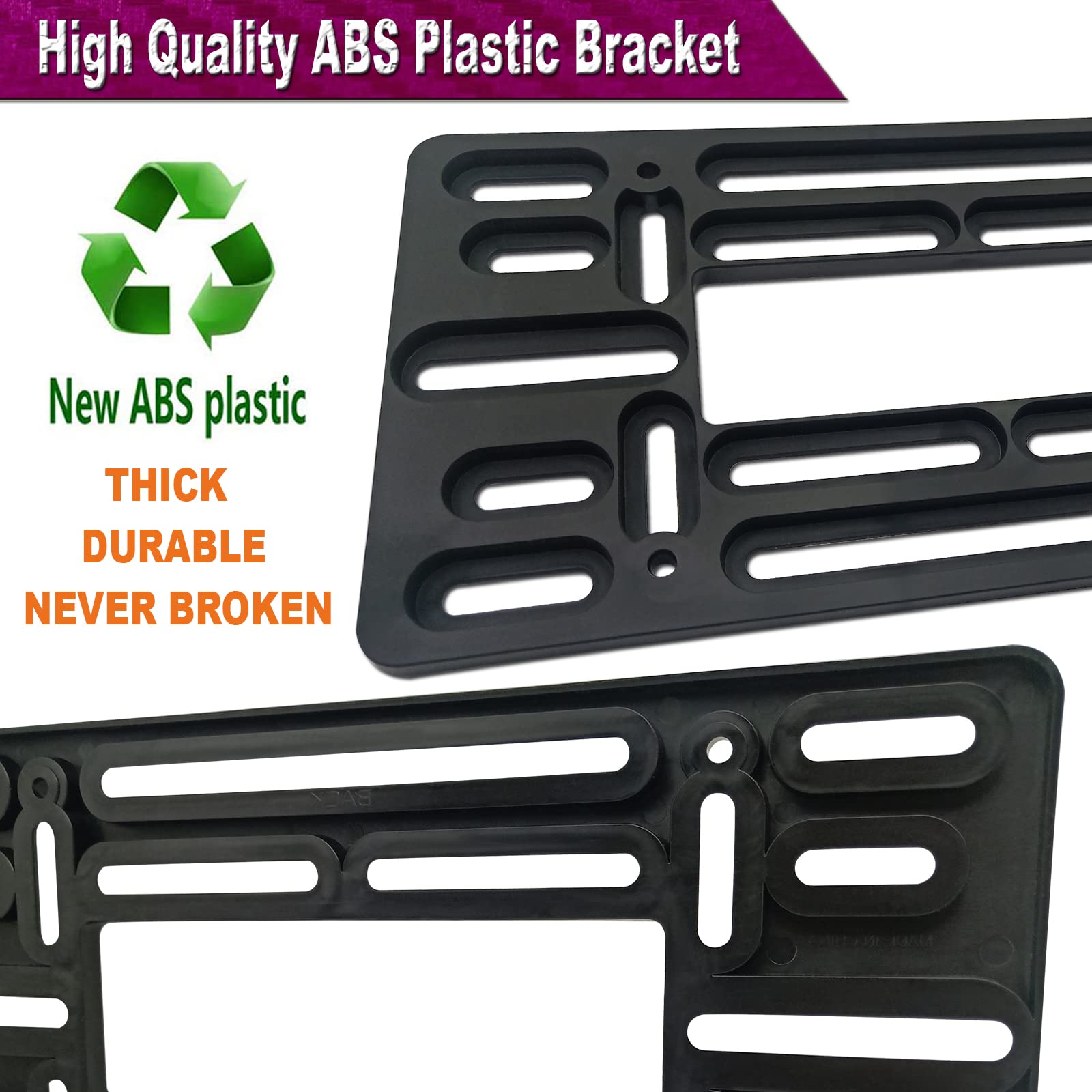 Zxfoog Front License Plate Mounting Kit- Front Bumper License Plate Bracket & Stainless Steel Car Tag Frame, Universal No Drilling Hole Adapter For Car/Truck/Trailer, With Screws Cap, Rattle Proof Pad
