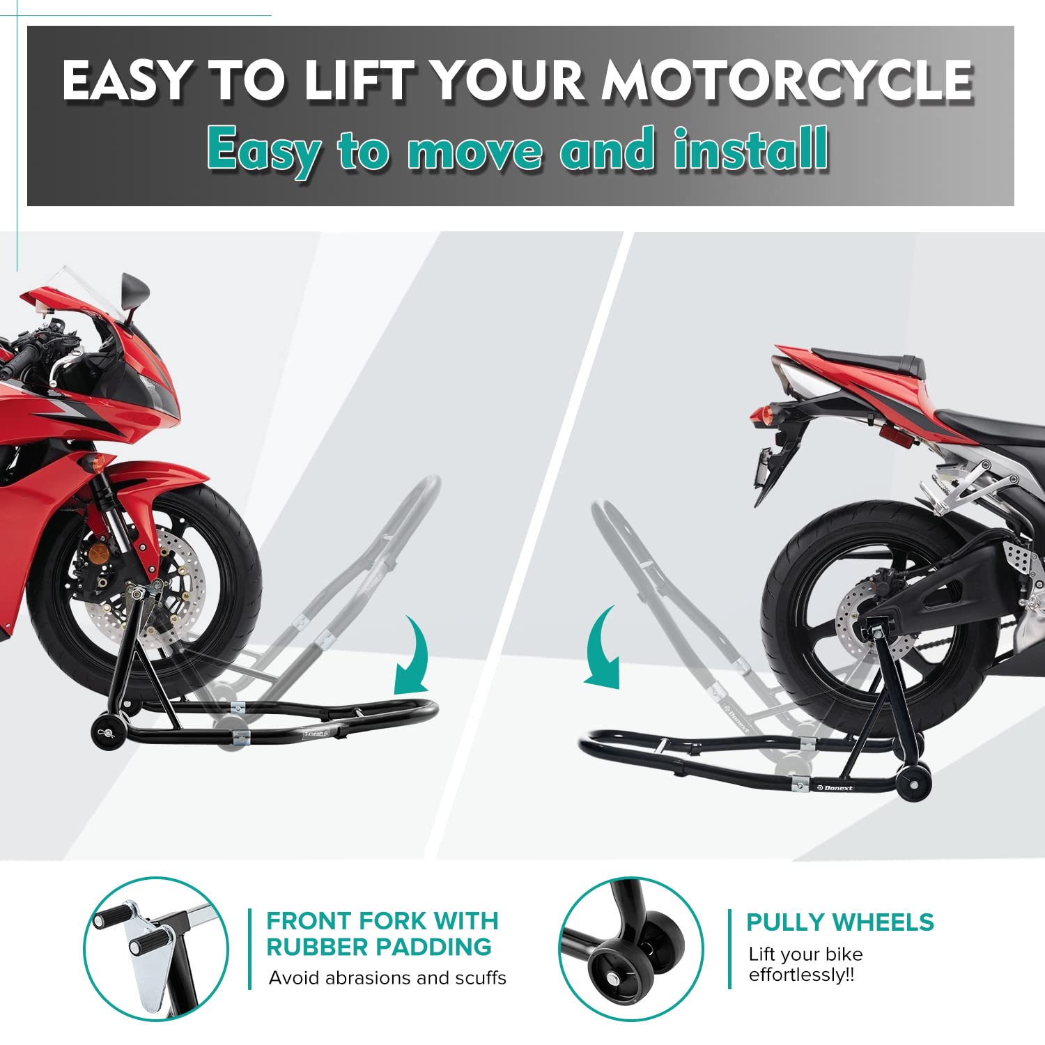 Donext Motorcycle Stand 850Lb Sport Bike Front And Rear Wheel Lift Swingarm Paddock Stands Black, U+L