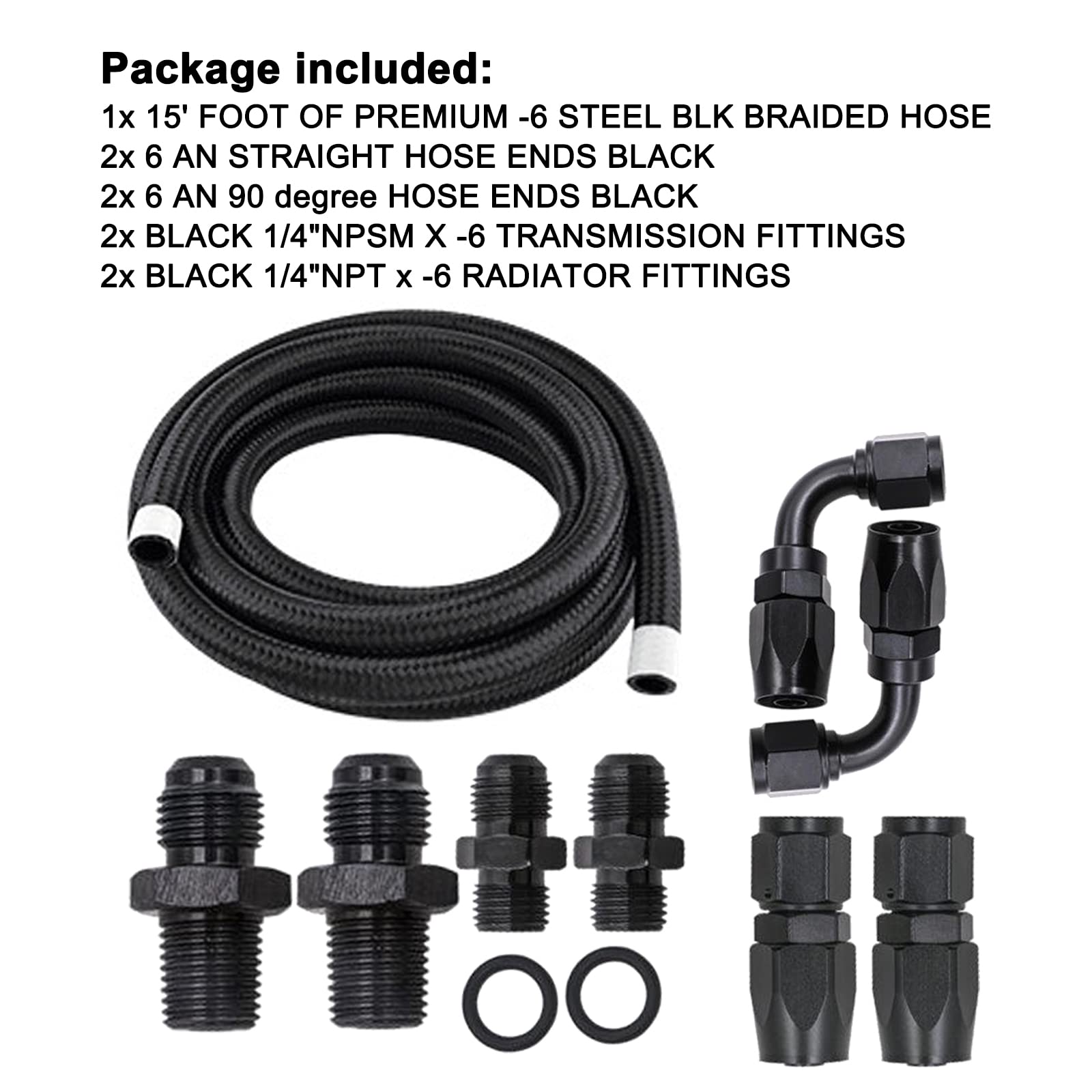 Autoutfit AN6 Automatic Transmission Cooler Line Kit For 4L60E 4L65E - Black Nylon Braided Hose Kit