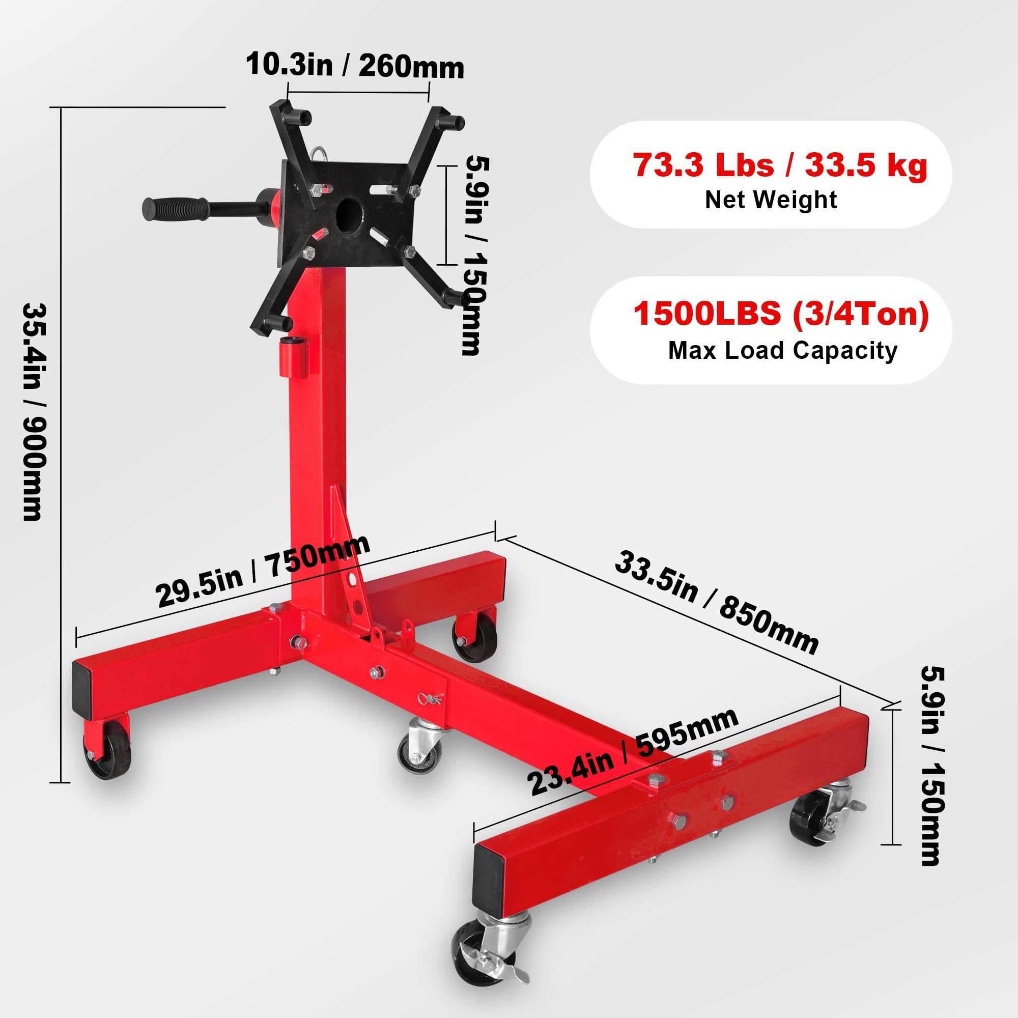 Big Red T26801 Torin Steel Rotating Engine Stand With 360 Degree Rotating Head And Folding Frame: 3/4 Ton (1,500 Lb) Capacity, R