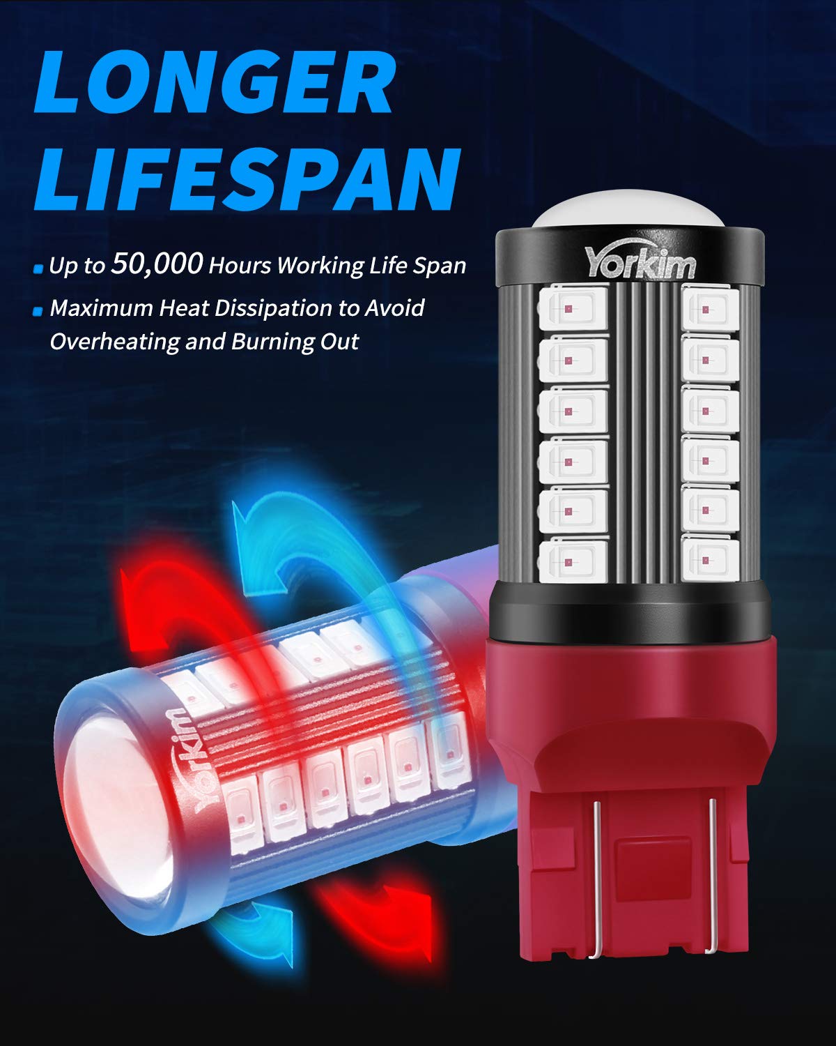 Yorkim 7440 Led Bulb Bright Red Lights, T20 Led Bulbs, 7443 Led, 7441 Led, W21W Led, 7444 Bulbs, For Reverse/Backup/Brake Light