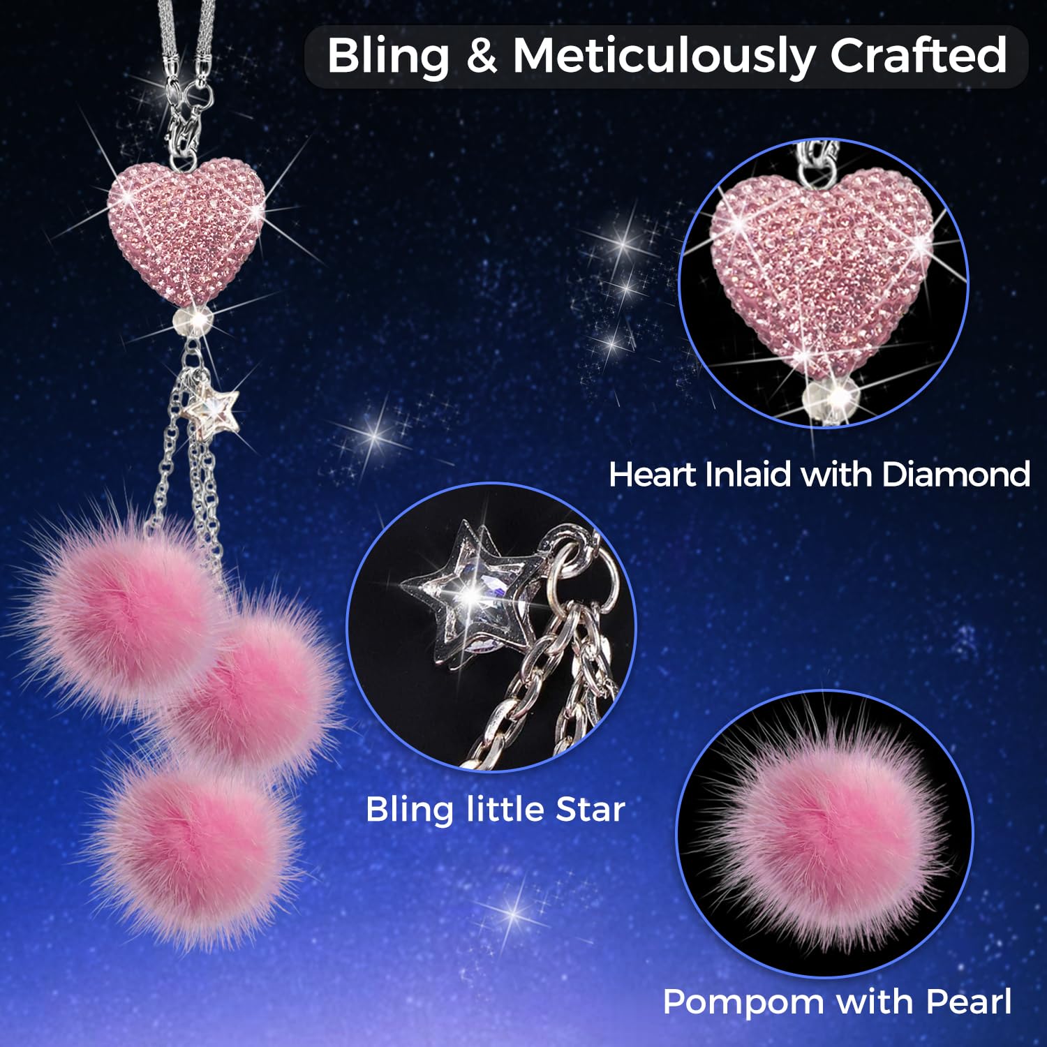 Pink Bling Car Accessories Interior For Women - Girly Crystal Car Rearview Mirror Decor, Cute Rinestones Diamond Para Carro De M