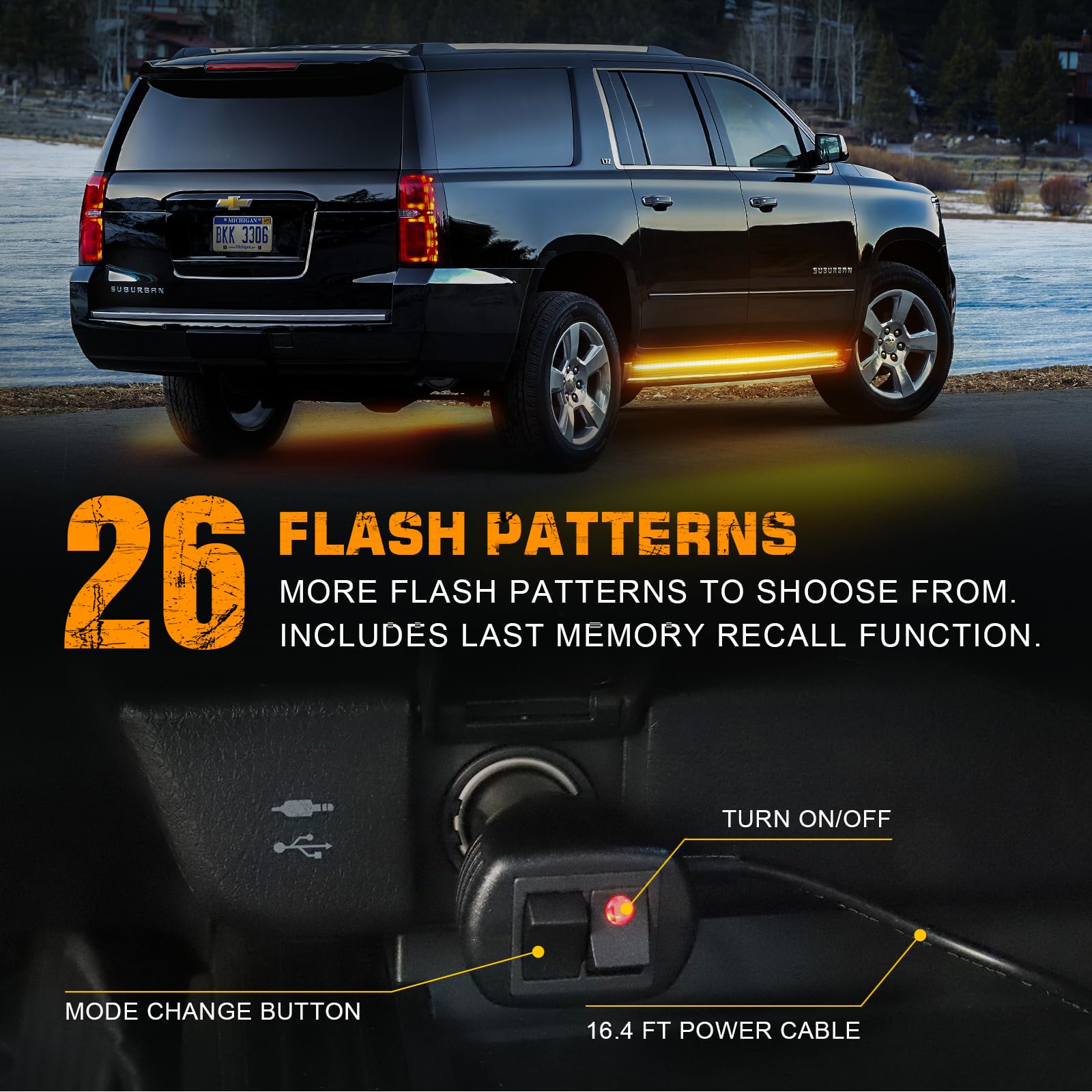 XRIDONSEN 2PCS Amber Strobe Lights - 70 inch LED Emergency Safety Strip for Trucks, SUVs, Construction Vehicles - Model XR-620, Waterproof