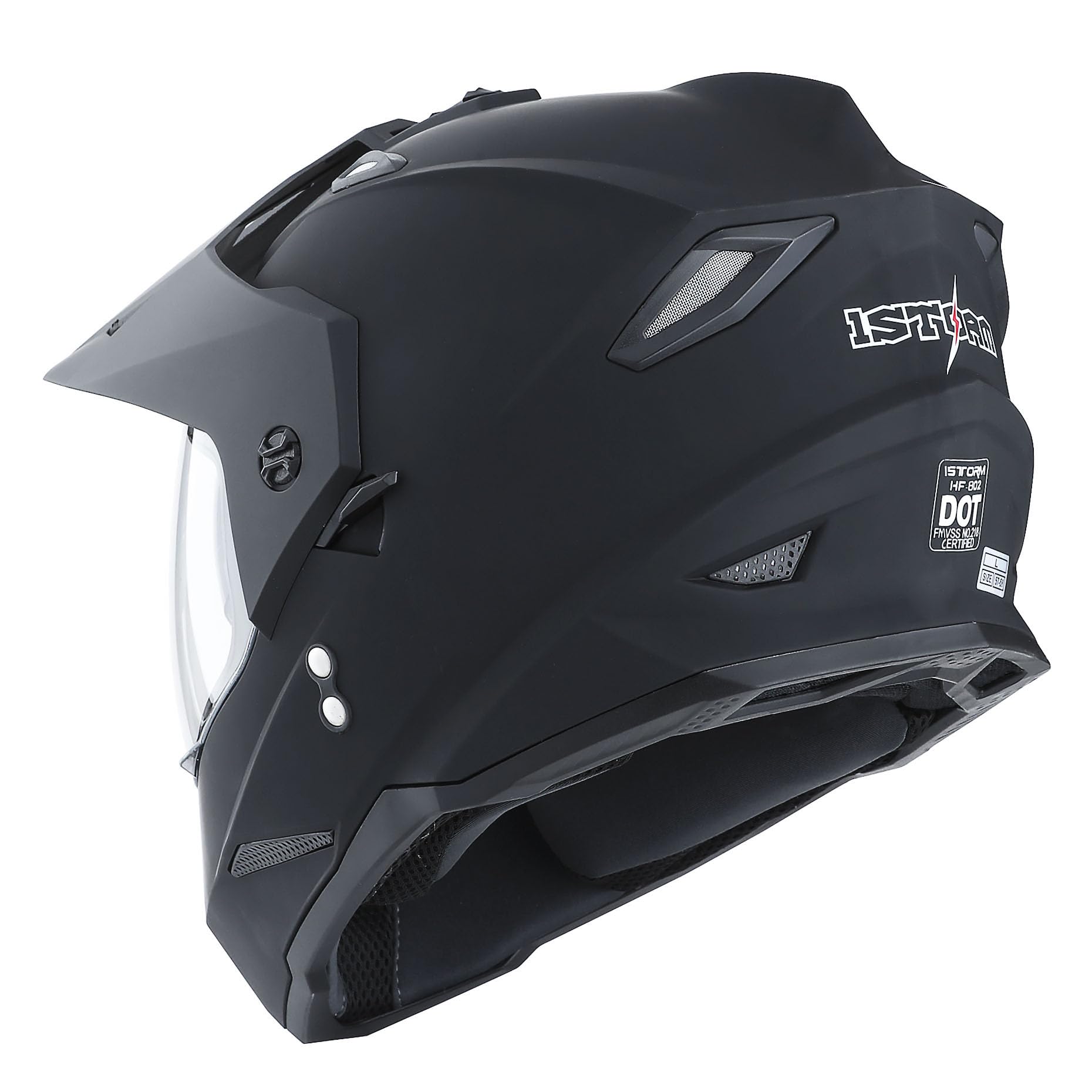 1Storm Youth Dual Sport Full Face Helmet HF802 - Large, Youth Matt Black, Plastic Construction