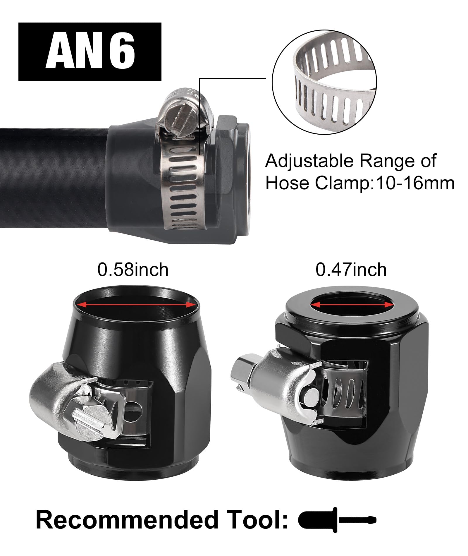 Evil Energy 6An Hose Finisher Clamp Aluminium Black 4Pcs