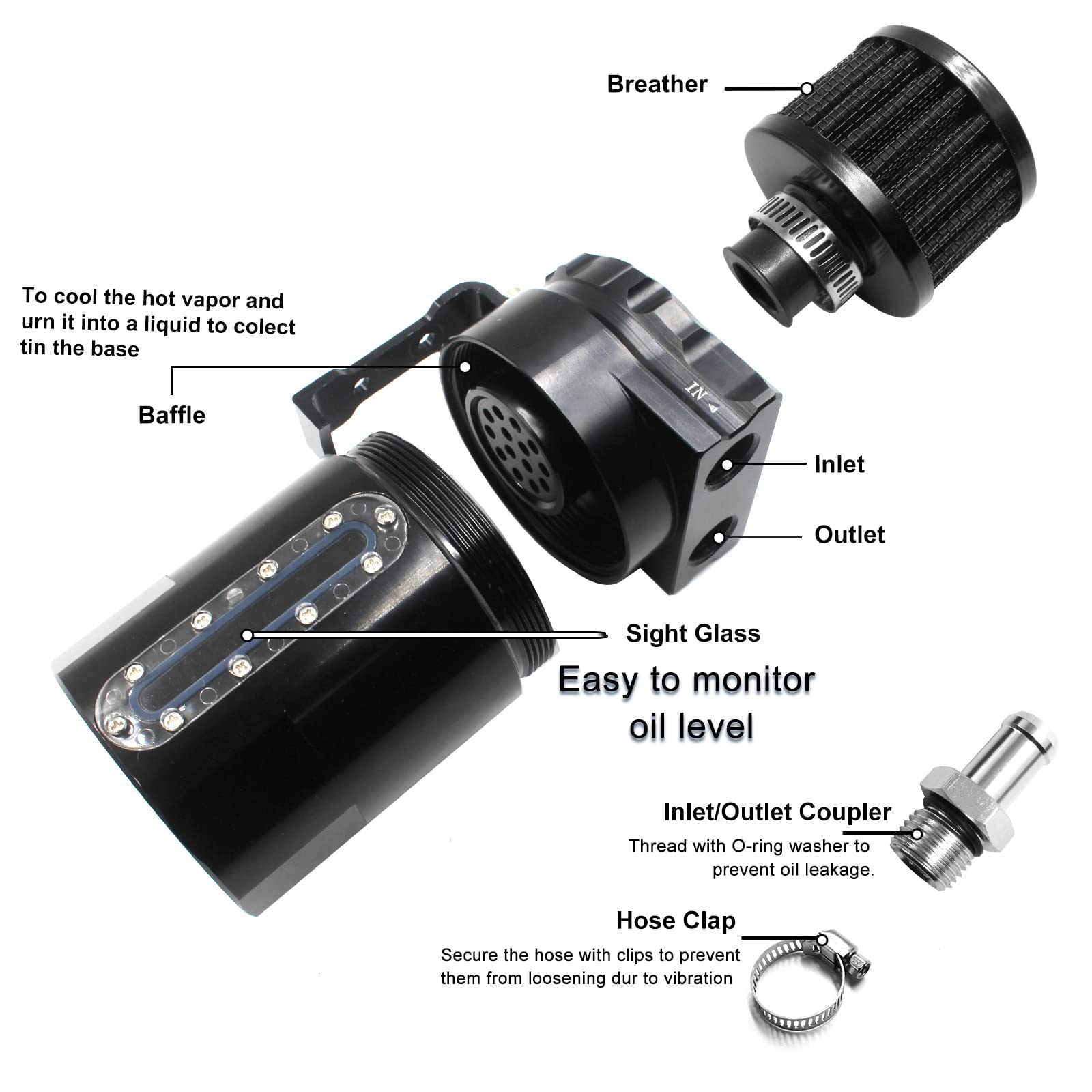 Oil Catch Can Passenger Side Oil Separator Tank With Breather Filter, Sight Glass Fits Ford F150 5.0L/2.7Eb/3.5Eb 2011-2021, Rap