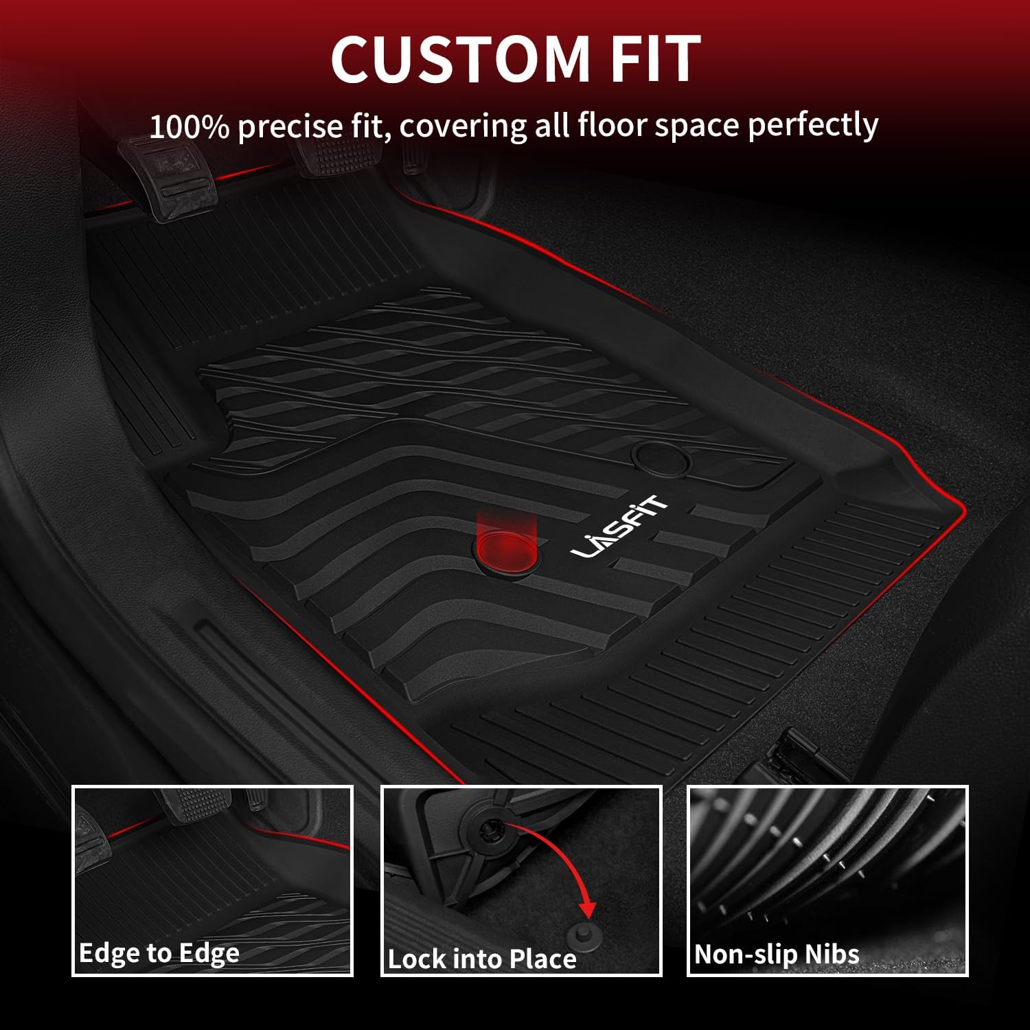 Lasfit Floor Mats For Chevrolet Chevy Colorado/Gmc Canyon 2015-2022 (Fit Crew Cab), All Weather Tpe Custom Fit Automotive Floor