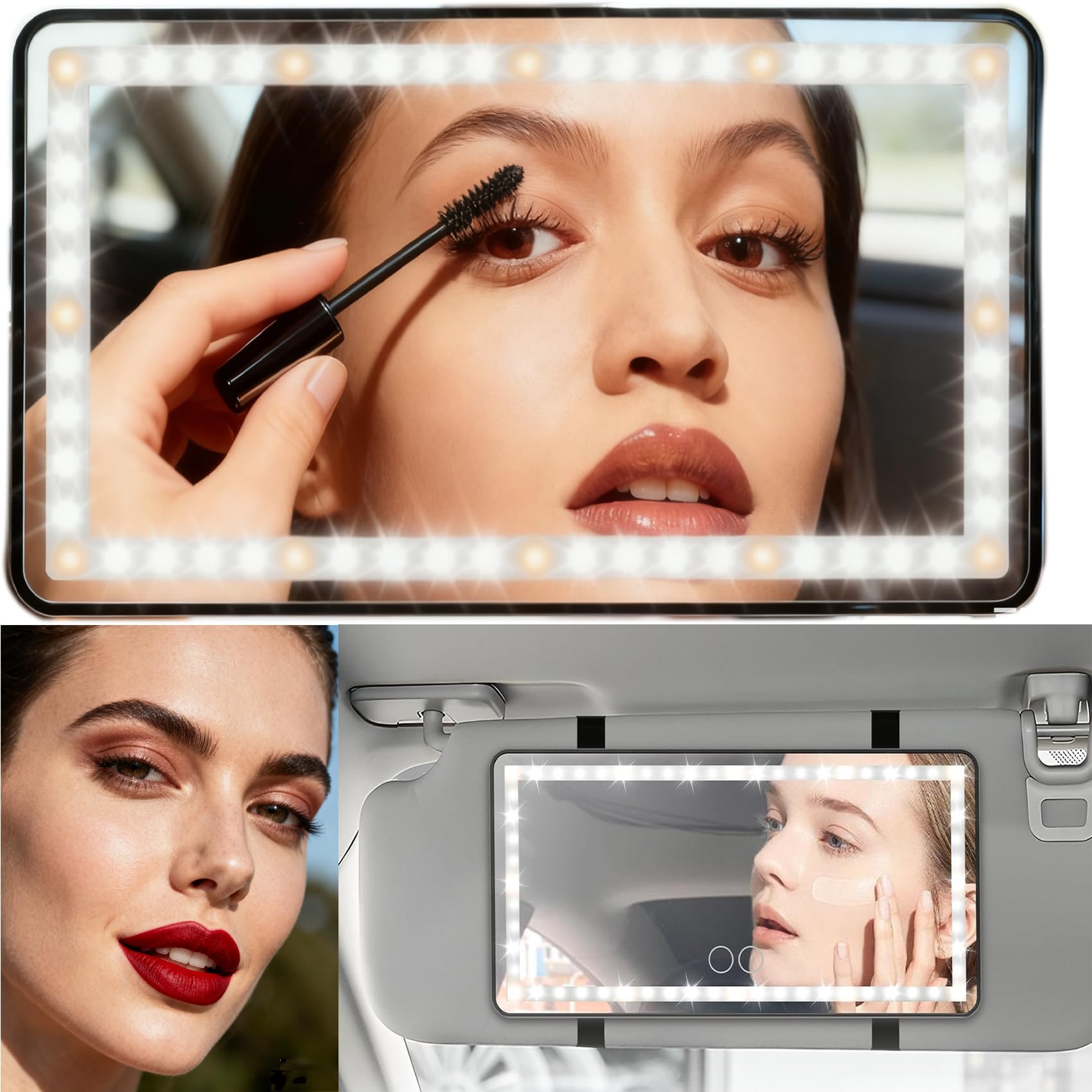2 Pack Car Mirror, LED Car Sun Visor Vanity Mirror with Lights,Side 3X Magnification, Makeup LED Light up Makeup Mirror for Sun 