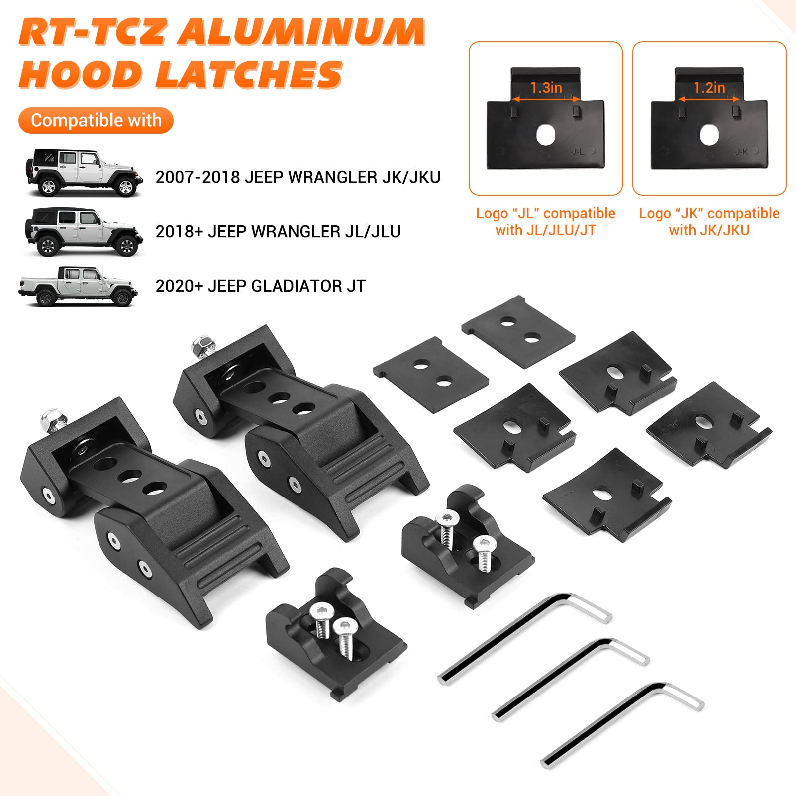 Rt-Tcz For Wrangler Hood Latch Lock Catch, Aluminum Hood Latches For Jeep Wrangler Jk Jku 2007-2017 Jl Jlu 2018-2025 Gladiator J