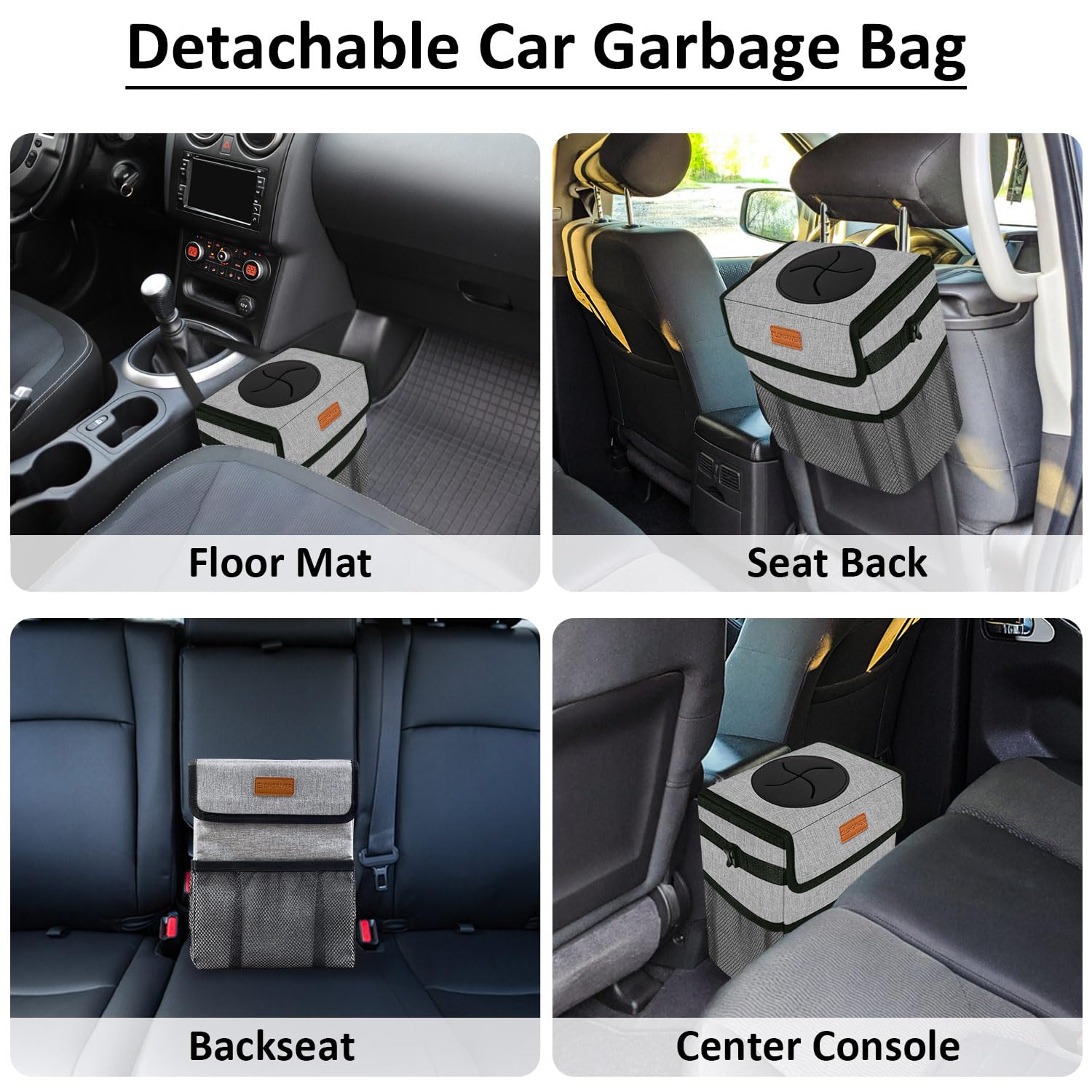 Elongriver Car Trash Can Bin For Back Seat Leak Proof, Cute Trash Bag Hanging, For Suv Truck Van, Automotive Vehicle Garbage Cans Front Seat Grey