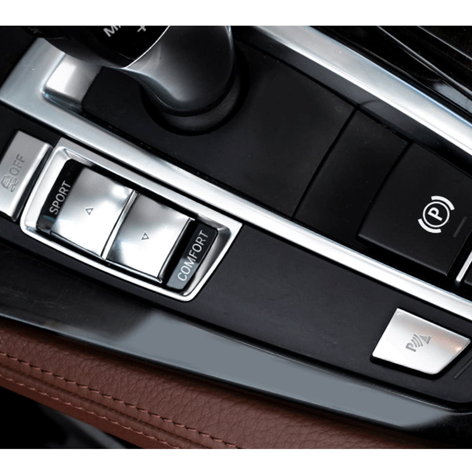 Xotic Tech Center Console Gear Shift Side Button Switch Cover Trim, Compatible With Bmw 5 6 7 X3 X4 Series (Silver)