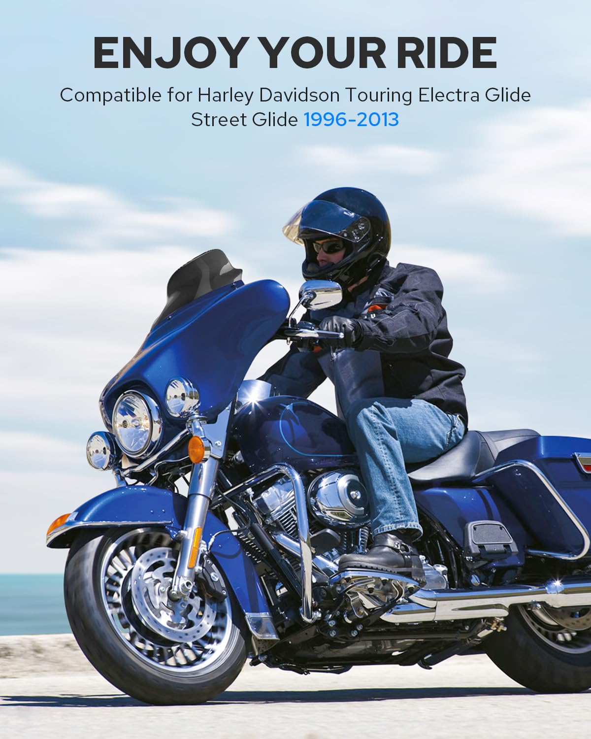 Benlari 8" Black Motorcycle Windshield for 1996-2013 Harley Davidson Touring Models - Durable Polycarbonate (PC)