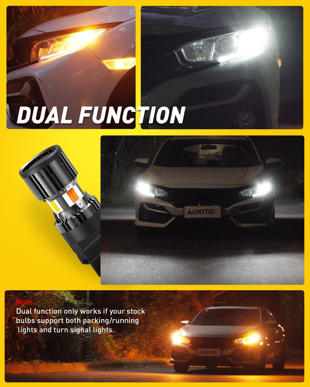 Auxito Latest Canbus 3157 Switchback Led Bulbs 3057 3457 4157 Dual Color Amber/White Anti Hyper Flash Built-In Resistor Error Fr
