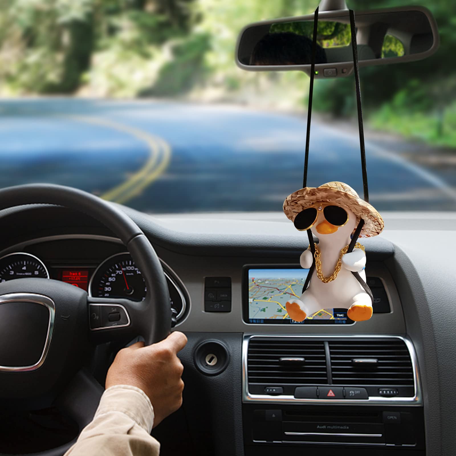 Swing Duck Car Hanging Ornament Cute Swing Duck Car Pendant Swing Duck Car Decoration Rearview Mirror Accessories Car Rearview M