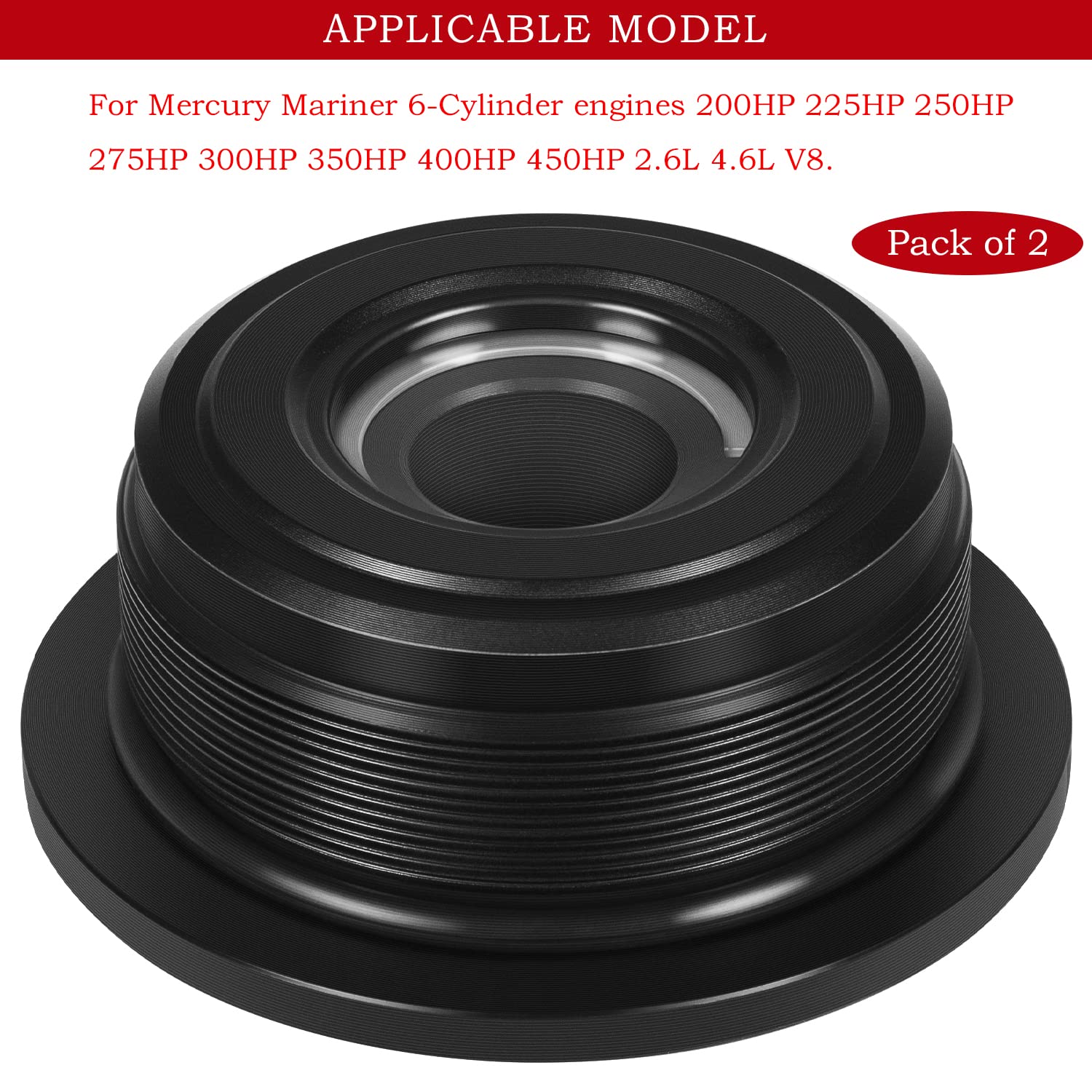 Bonbo Black Outboard Verado Trim Cap, Aluminum, Fits Mercury 8M0118299, 896157A01, 6-Cylinder, 200-300HP, Pack of