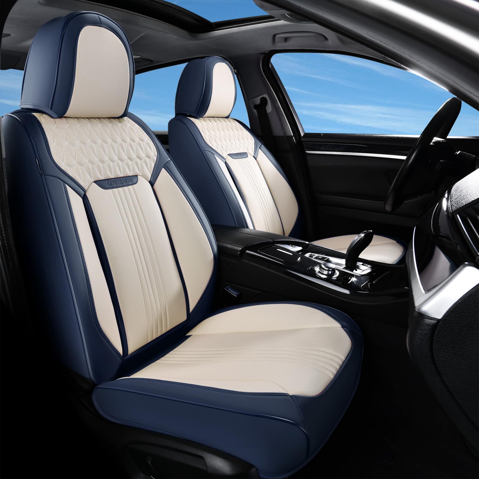 Coverado Seat Covers Full Set, Car Seat Covers Waterproof, Luxury Leather Seat Cover For Cars, Front Seats And Back Seat Cover,