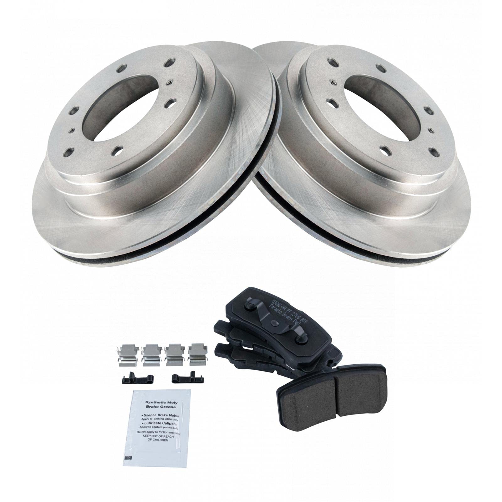 TRQ Rear Brake Pad & Rotor Kit Brake Pads Brake Rotor Ceramic Compatible with 2000-2006 Mitsubishi Montero