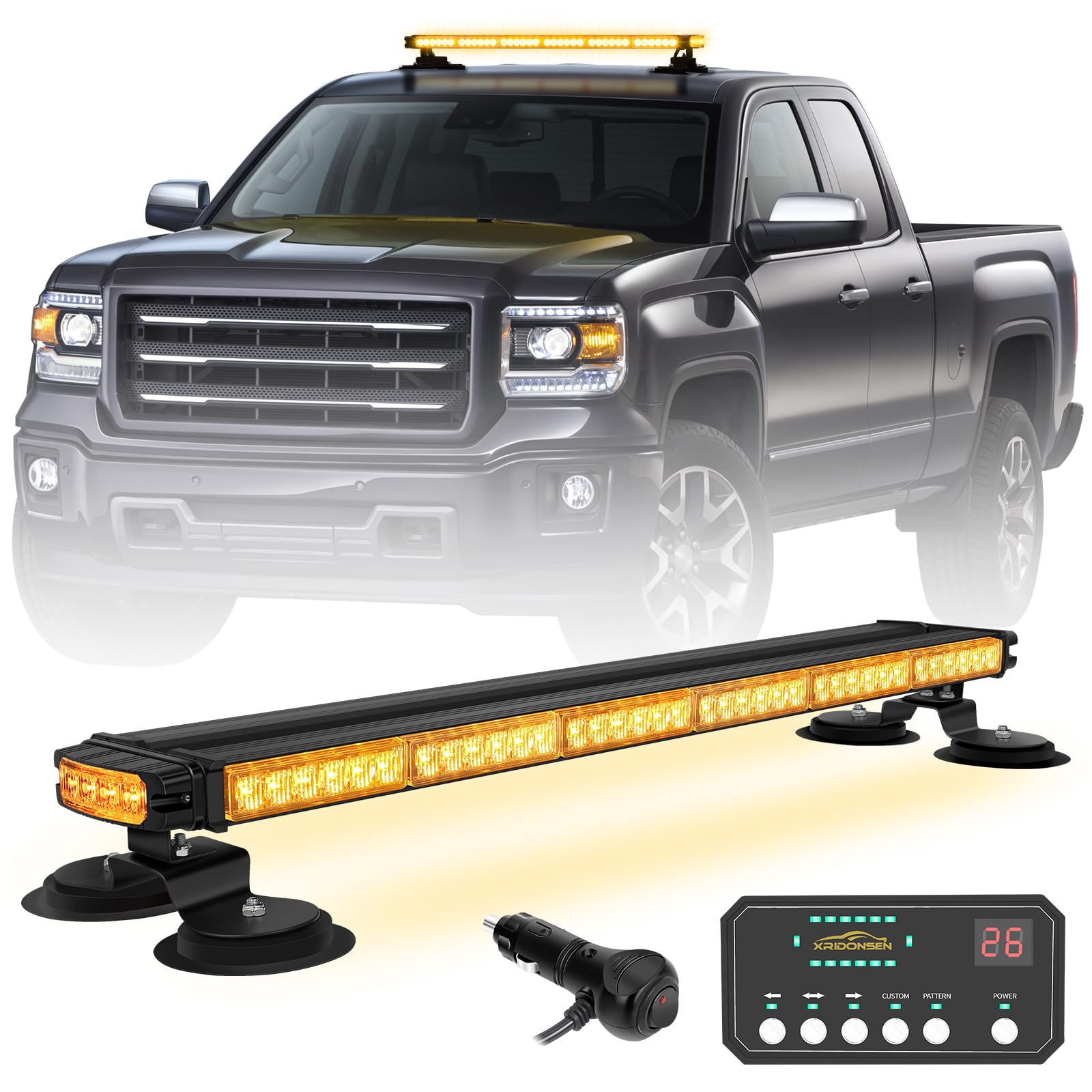Xridonsen 28.4'' 80 Led Roof Top Amber Strobe Light Bar Emergency Warning Flashing Safety Hazard Double Side Traffic Advisor Lig