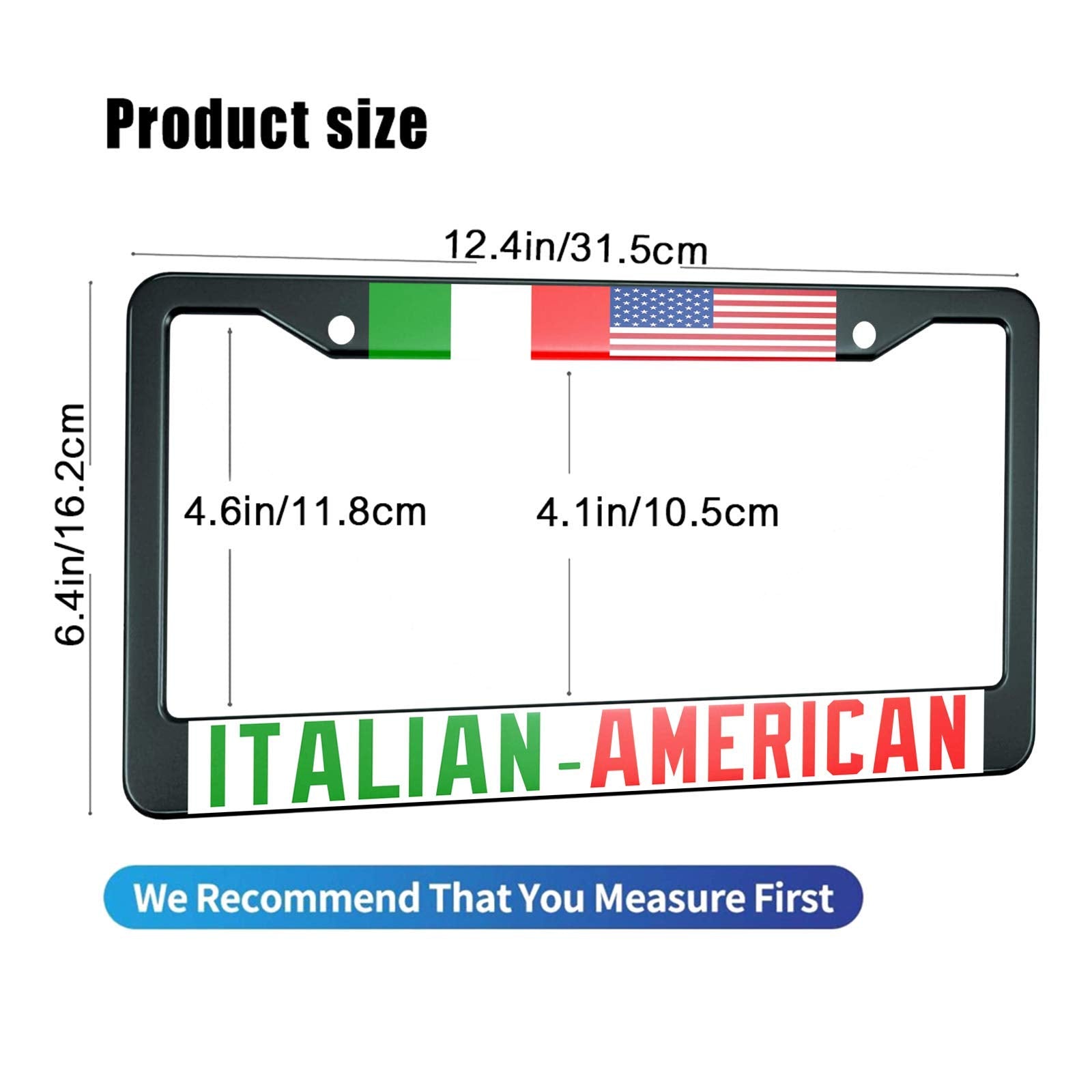 HOSNYE Italian American Flay License Plate Frame Symbol of Friendship Between The Two Countries Metal License Plate Cover Front