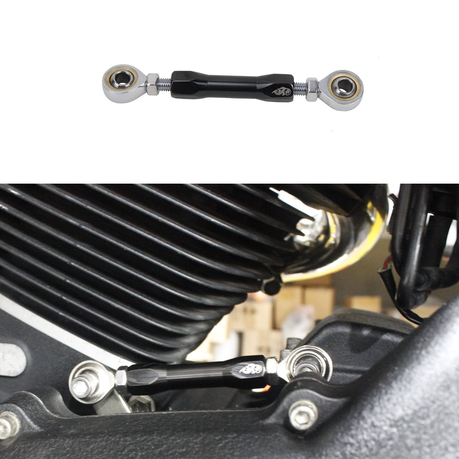 POWER JAMES CNC Cut Shift Lever Linkage Rod for Harley Davidson Dyna/Softail, Titanium Black Plated, Model 107020