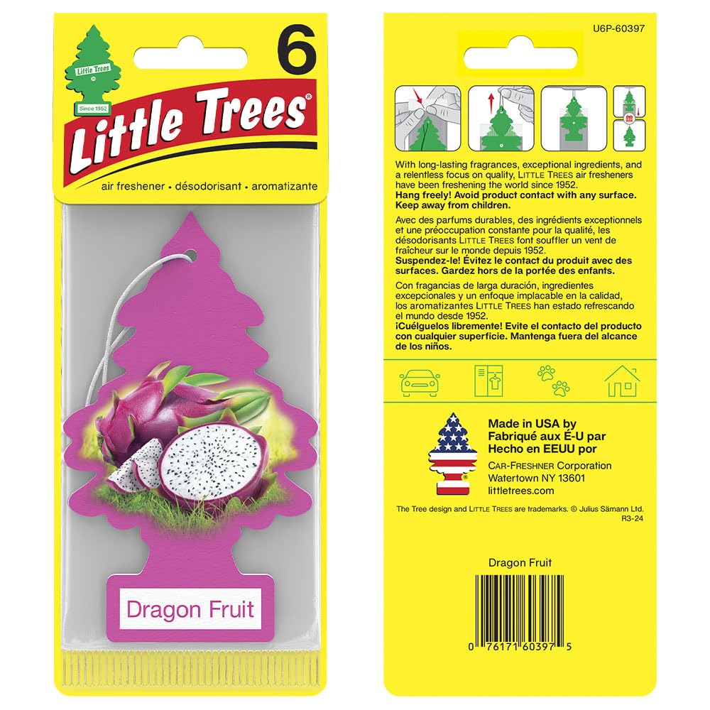 Little Trees Air Fresheners Car Air Freshener. Hanging Tree Provides Long Lasting Scent For Auto Or Home. Dragon Fruit, 24 Air F