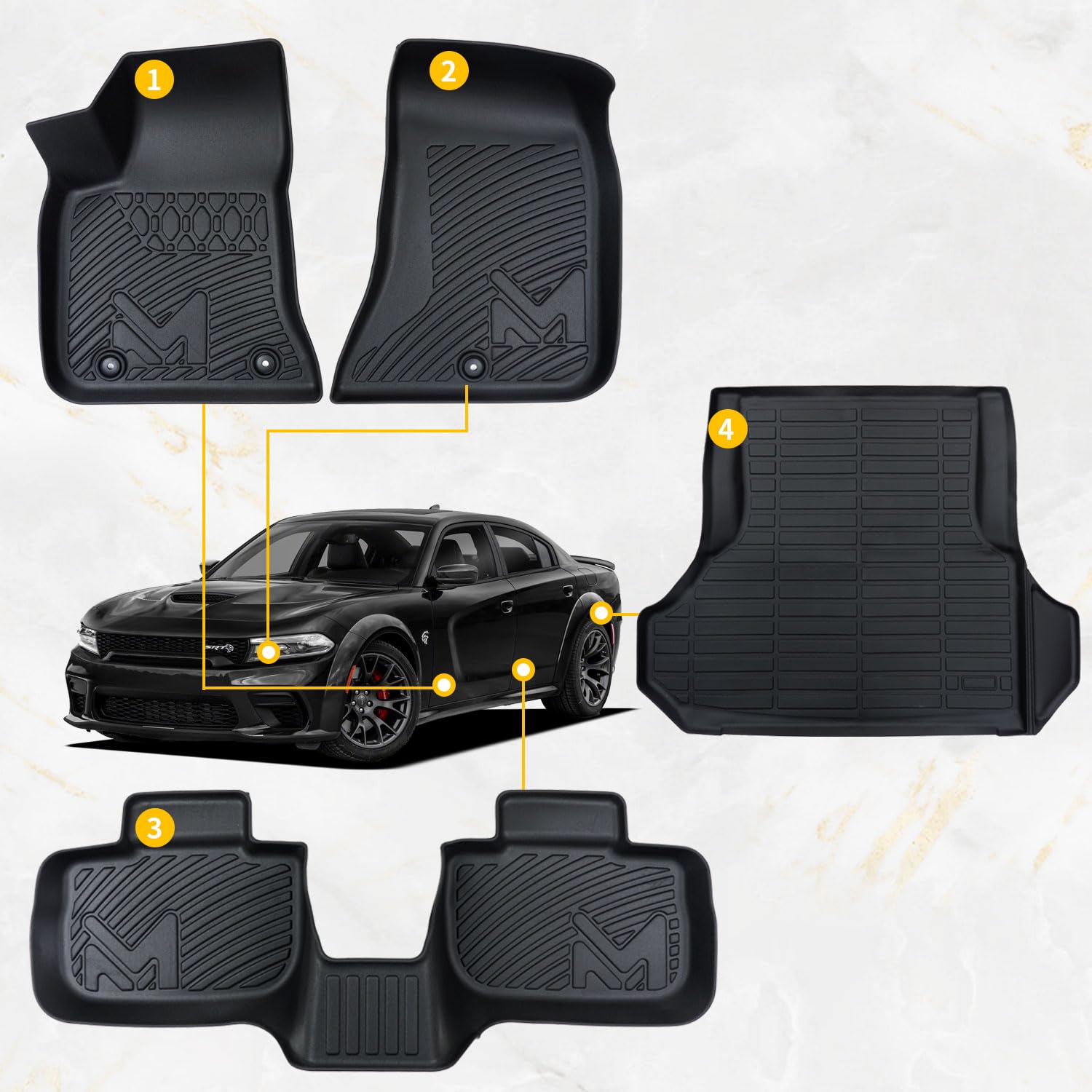 Tpe Automotive Floor Mats & Cargo Liner Custom For 2011-2023 Chrysler 300 & Dodge Charger (Rwd), All Weather Cover Protection Wa