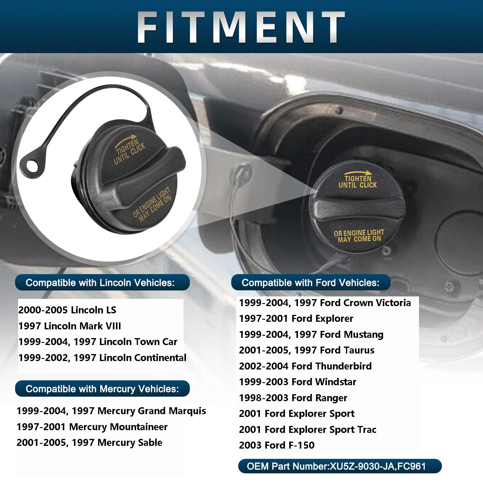 Fuel Tank Cap Gas Cap Compatible with Lincoln Ford Mercury, 1999-2004, 1997 Ford Mustang,1998-2003 Ranger, 2000-2005 Lincoln LS,