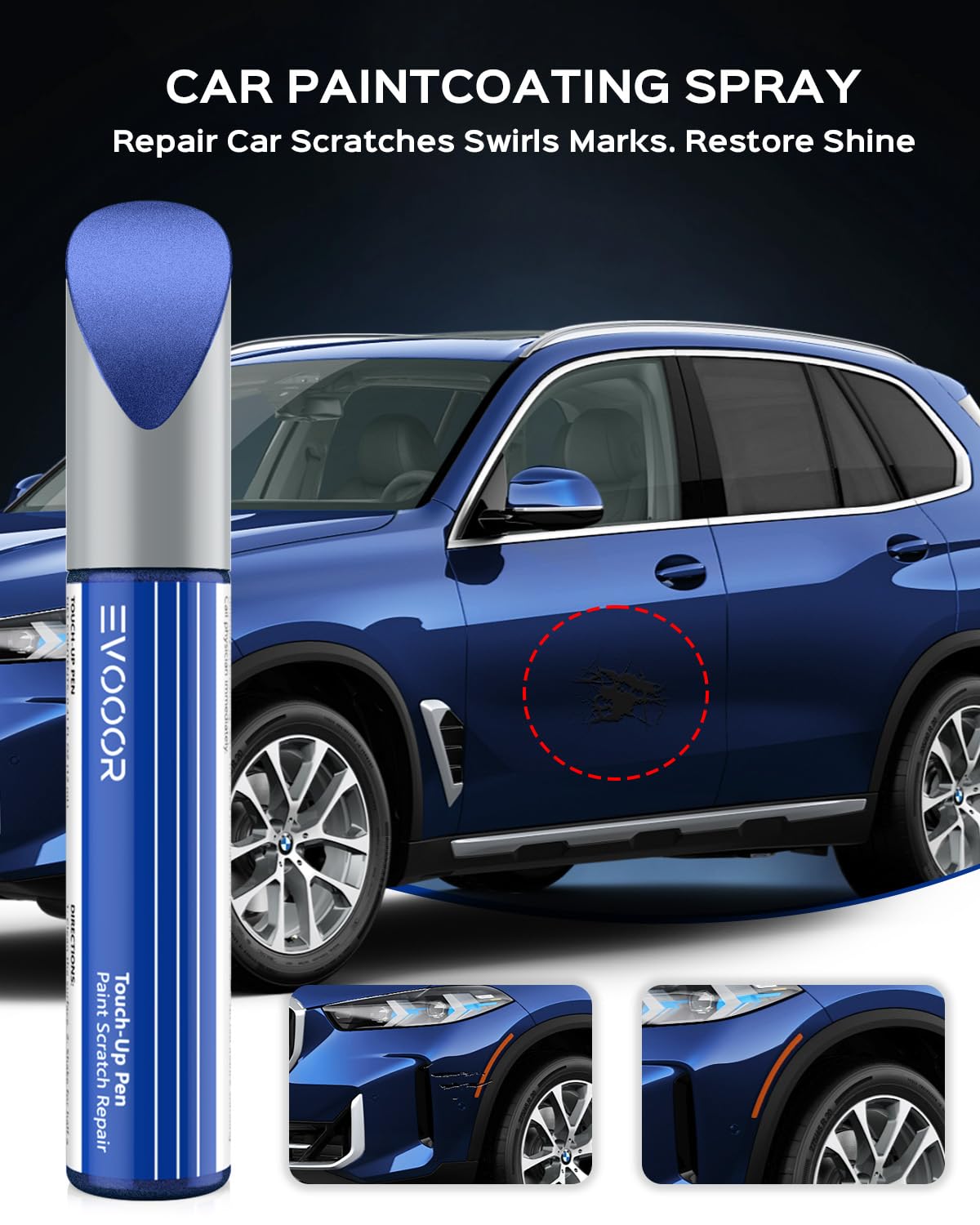 EVOOOR Touch Up Paint for BMW - Phytonic Blue Metallic (C1M) 0.41 Fl Oz - Exact Match Scratch Repair for 2019-2020 X5