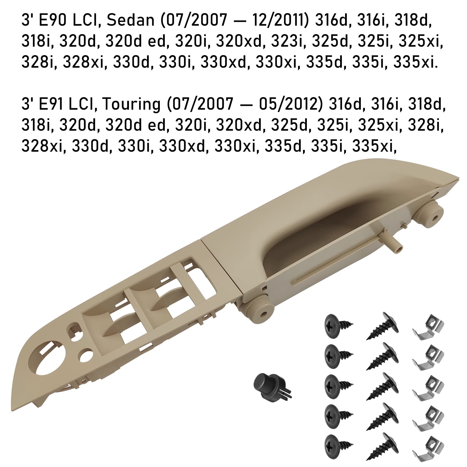 Jaronx E90 E91 Driver Side Door Handle - 13.98" Beige ABS, Compatible with BMW 3 Series 320i 323i 325i 328i 335i