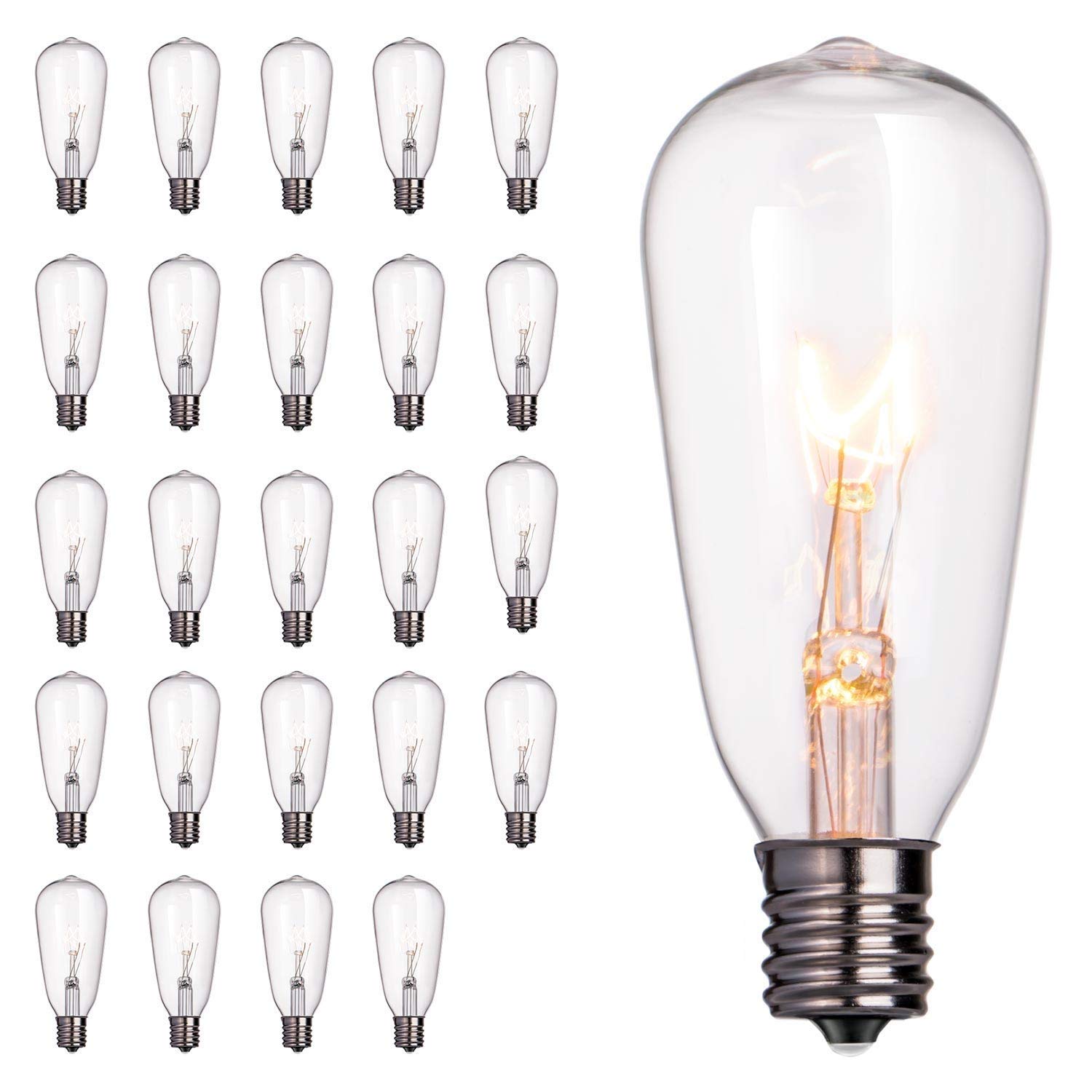 Brightown 24-Pack Edison Replacement Light Bulbs,7-Watt E17 Screw Base St40 Replacement Clear Glass Light Bulbs For Outdoor Pati