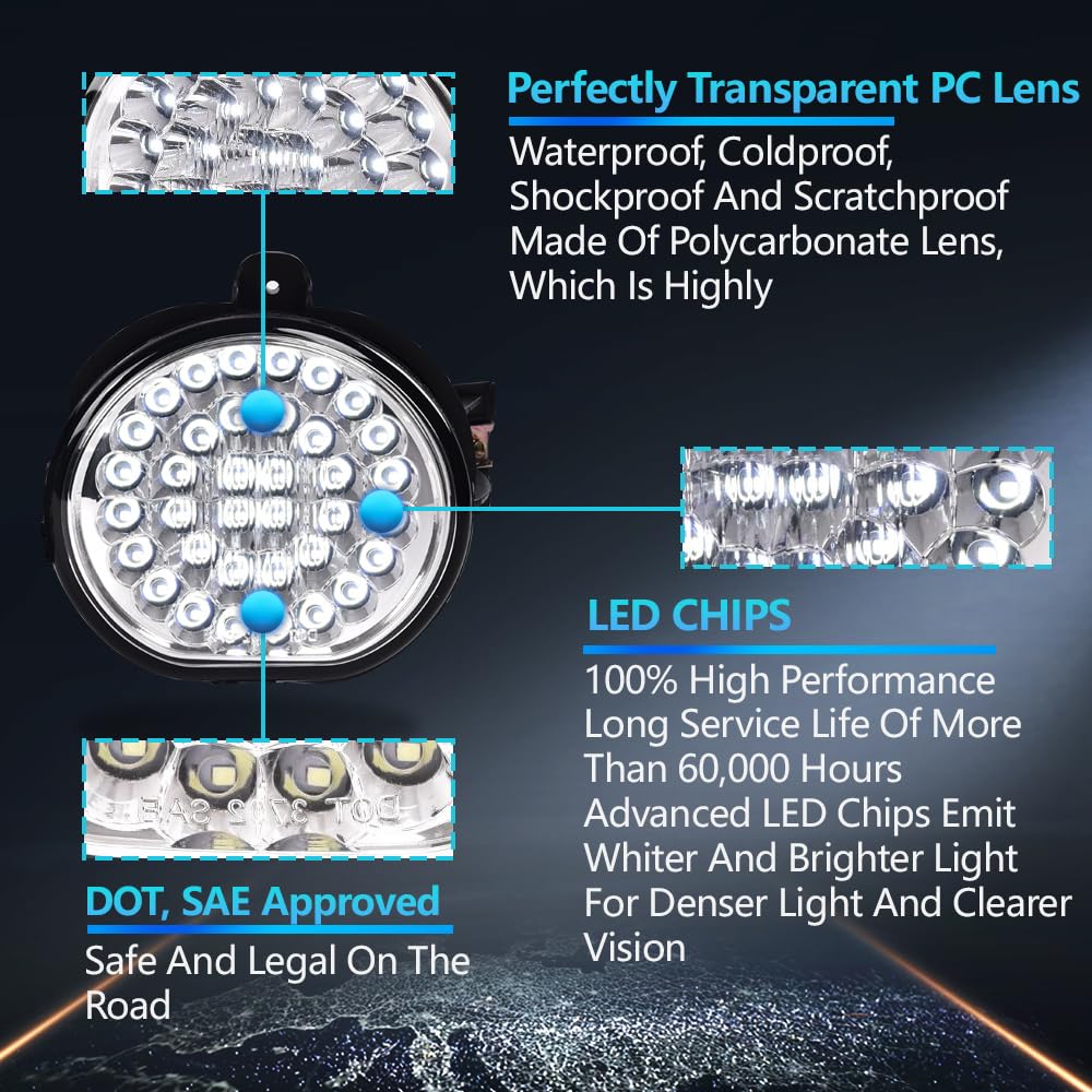Grand Orang Led Fog Lights Compatible With Dodge Ram 2002-2009 Fog Lamps W/Switch Driver & Passenger Pair Clear Lens 55077475Ab