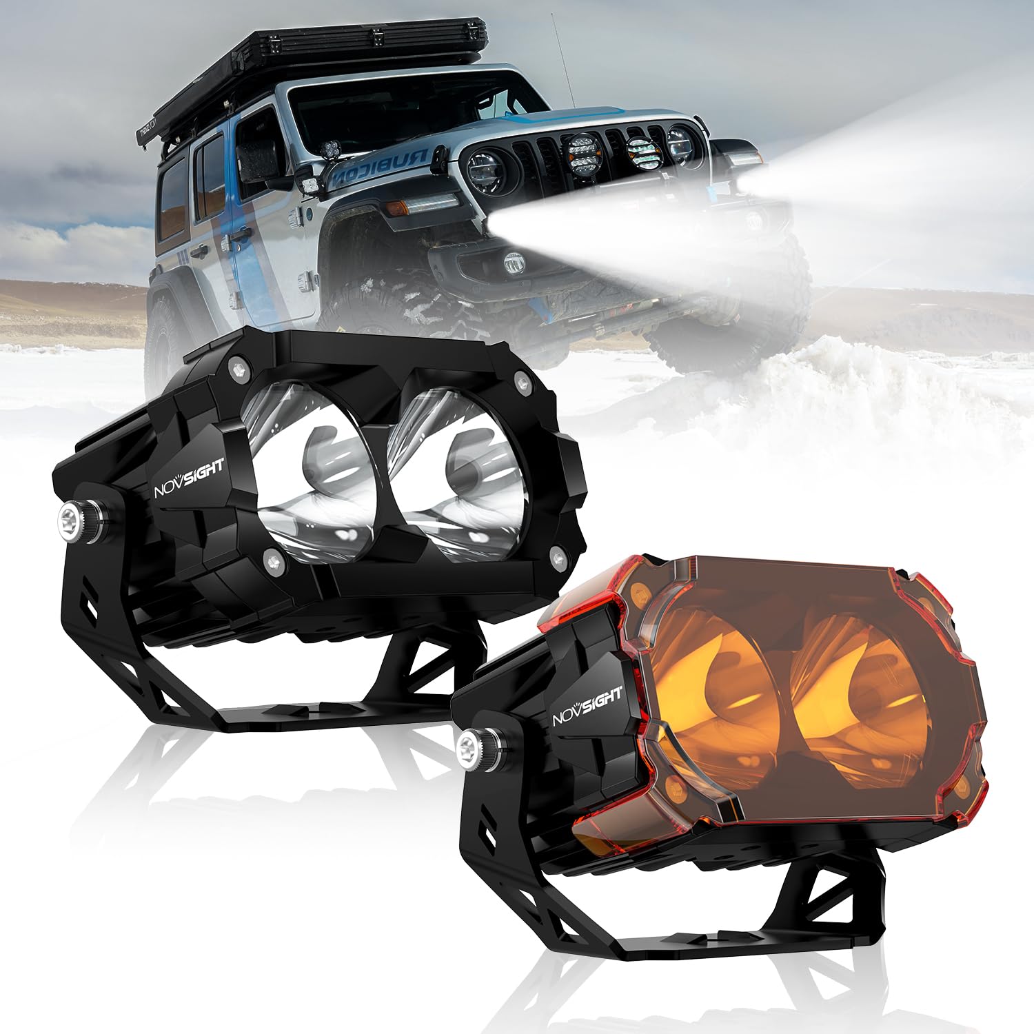 NOVSIGHT LED Pods Lights - 4.5 Inch Off Road LED Spot Lights (Waterproof, Black, Universal Fit) for Trucks, Wrangler, Jeep, Pick
