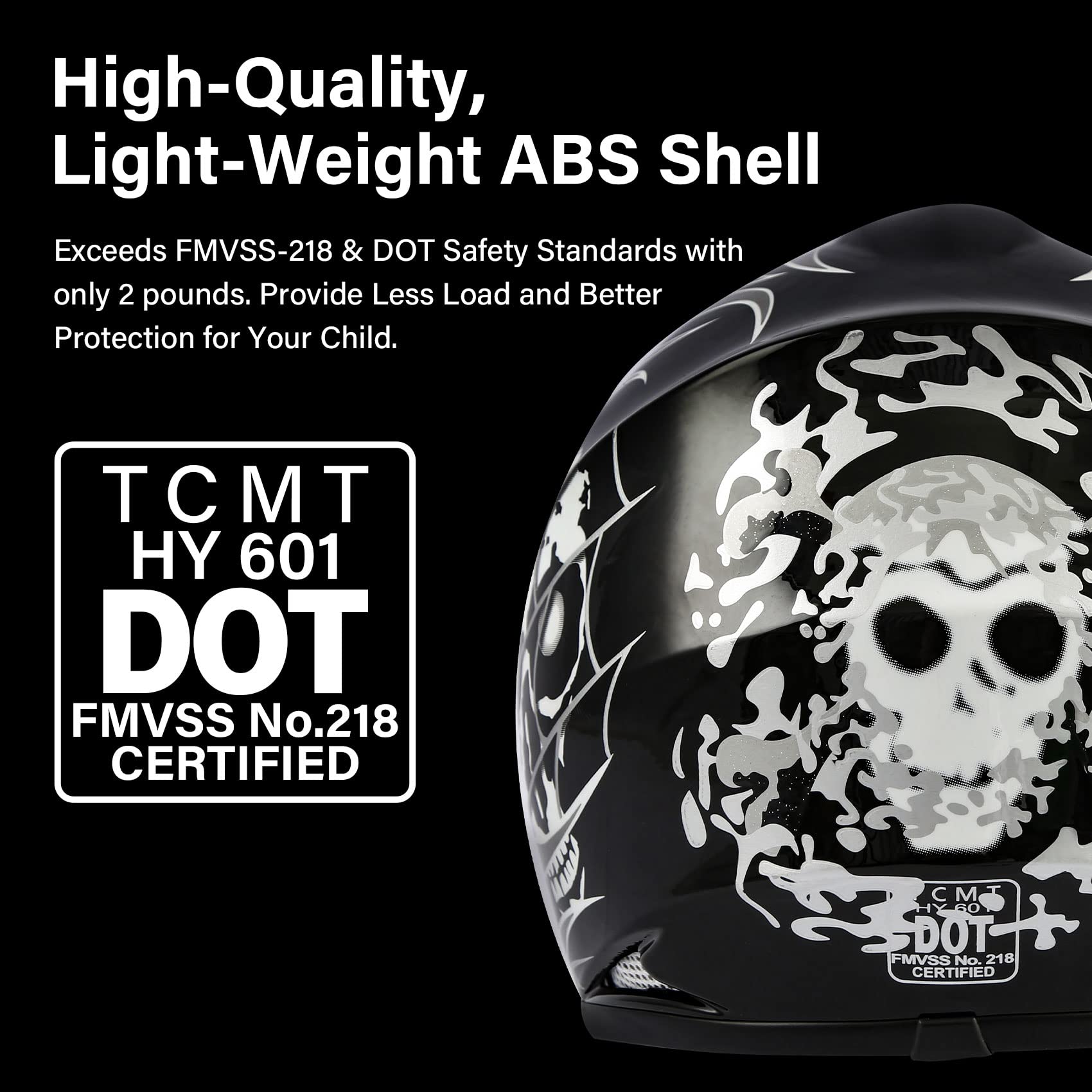 Tcmt Dot Youth & Kids Motocross Offroad Street Helmet Black Skull Motorcycle Youth Helmet Dirt Bike Motocross Atv Helmet+Goggles