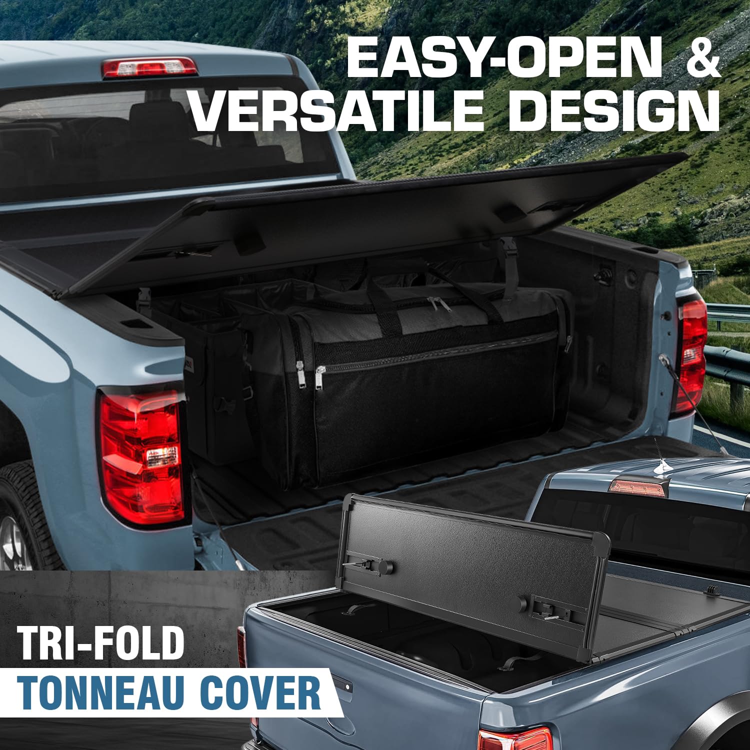 Dna Motoring Truck Bed Top Hard Solid Tri-Fold Tonneau Cover Compatible With 2015-2024 Ford F150 5.5 Ft Bed, New Upgrade, Ttc-Ha