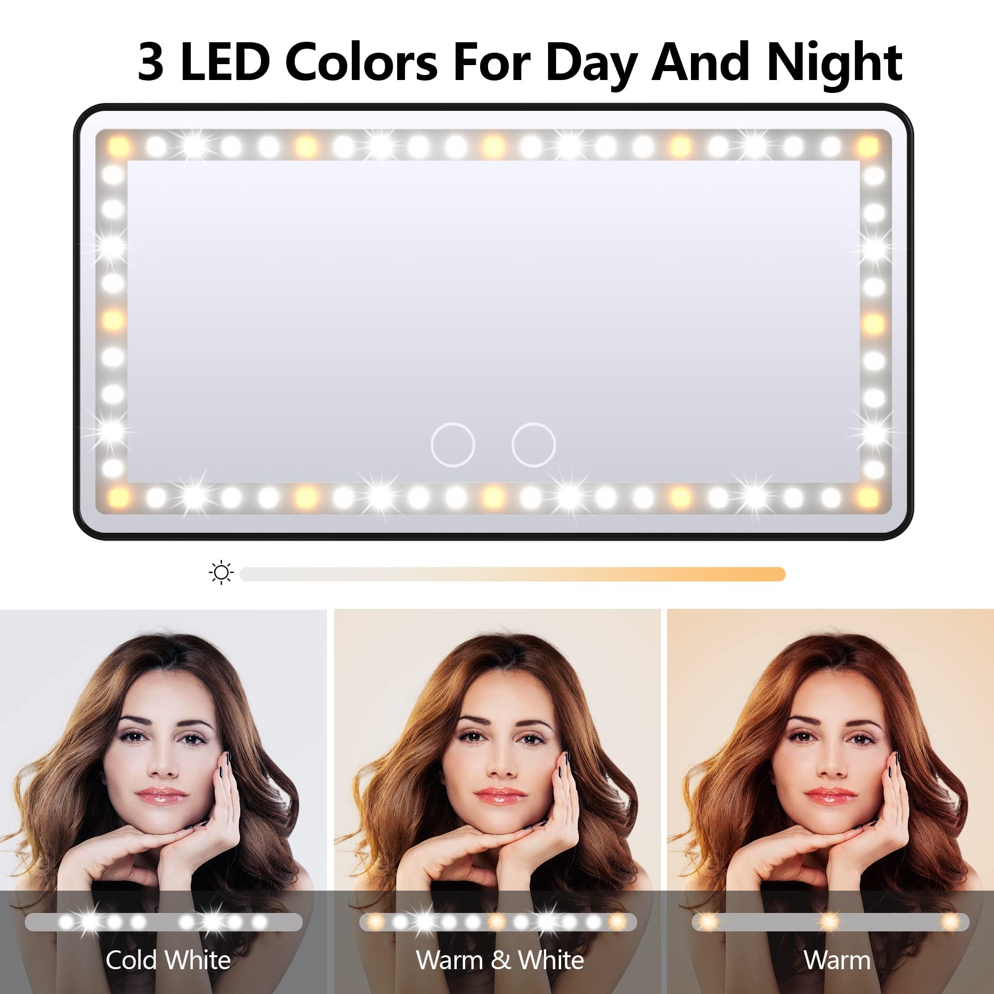 Car Visor Vanity Mirror Rechargeable With 3 Light Modes & 60 Leds For Car Truck Suv Rear View With Dimmable Touch Screen,Car Mir