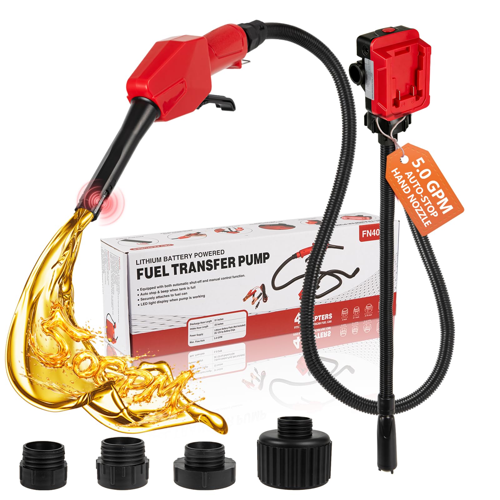 Cordless Fuel Transfer Pump,Auto-Stop & Hand Nozzle, Compatible with Milwaukee 18V & DeWalt 20V Batteries, 5GPM High Flow,Vertic