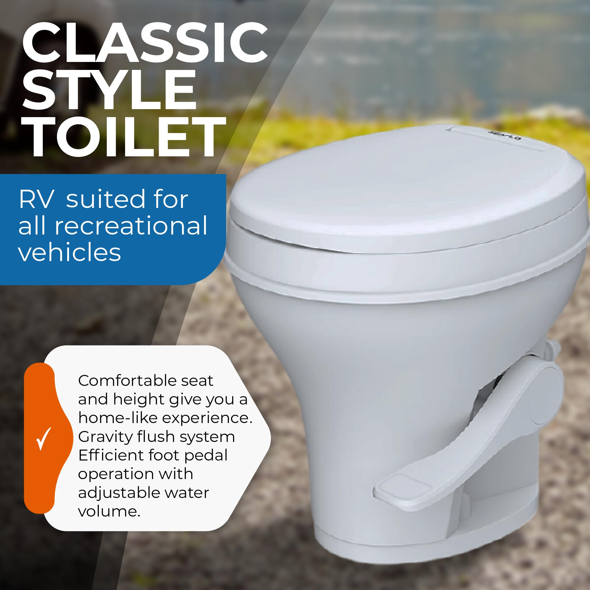 SEAFLO RV Toilet SFRTPH-01-01, White Polypropylene, Residential Height