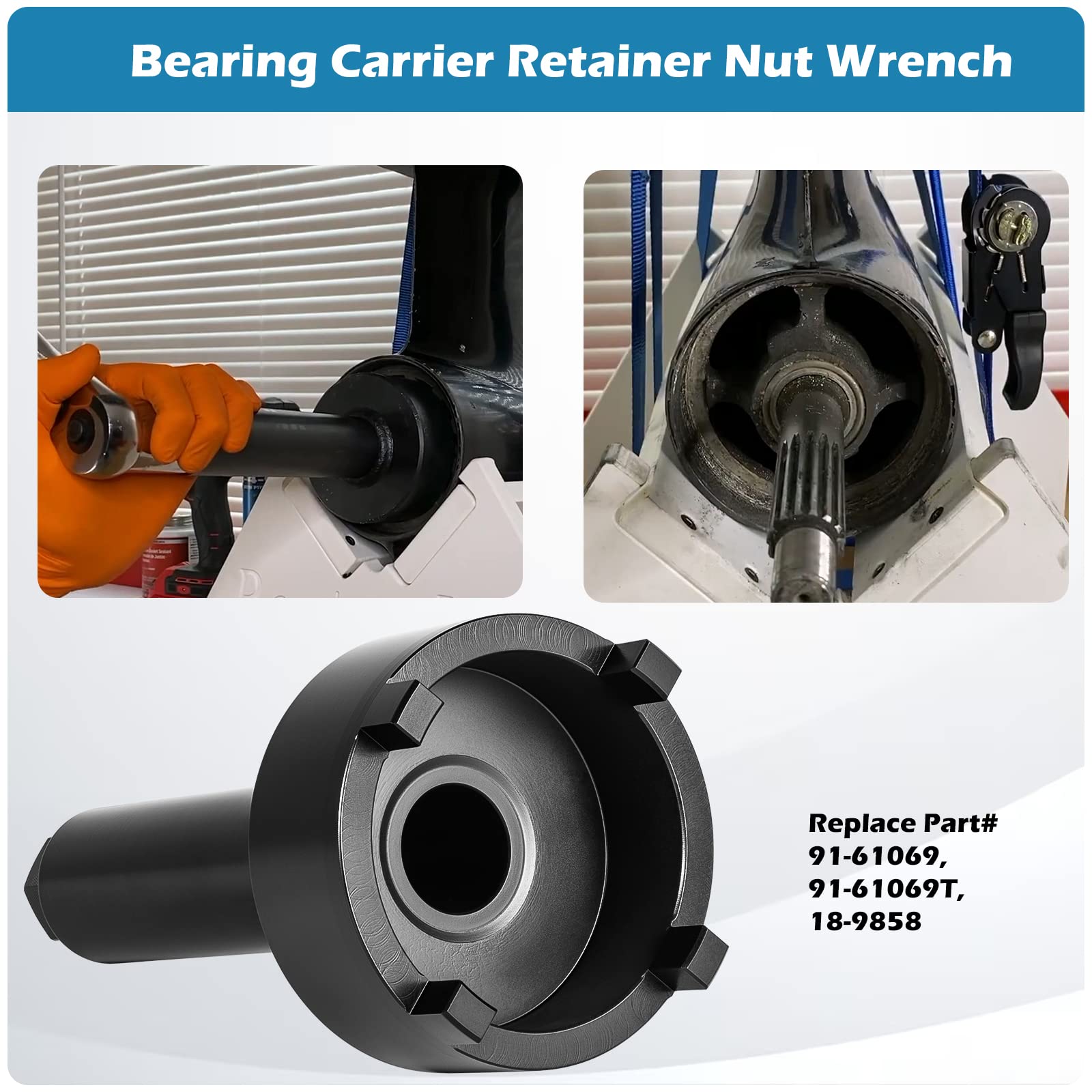 Sunluway Bearing Carrier Retainer Nut Wrench Tool for Mercruiser Alpha, Bravo, Trs - Alloy Steel, Model 91-61069, 91-61069T,